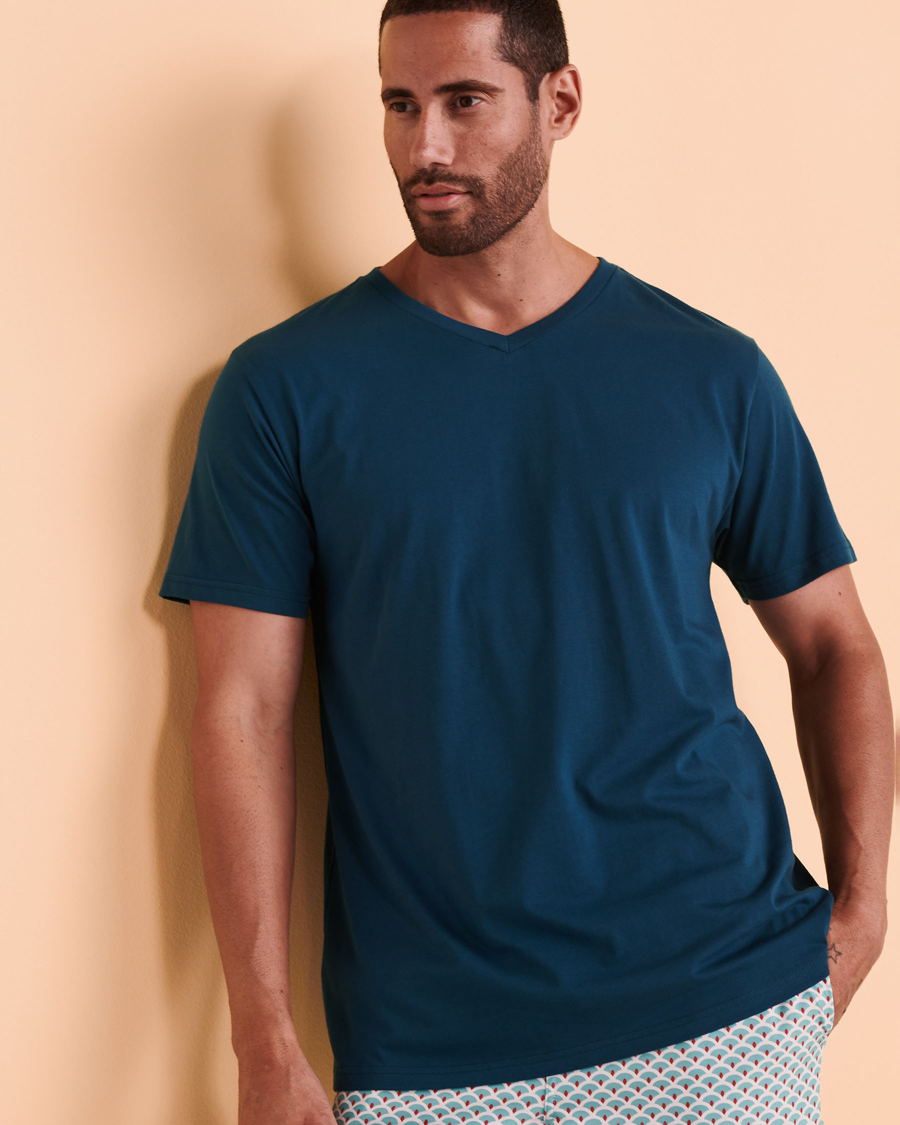 HAMABE T-shirt col en V Bleu 04100005 - Voir1