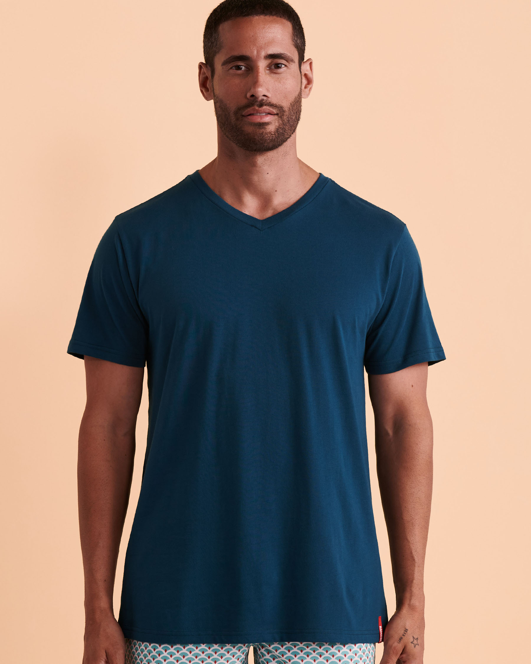 HAMABE T-shirt col en V Bleu 04100005 - Voir3