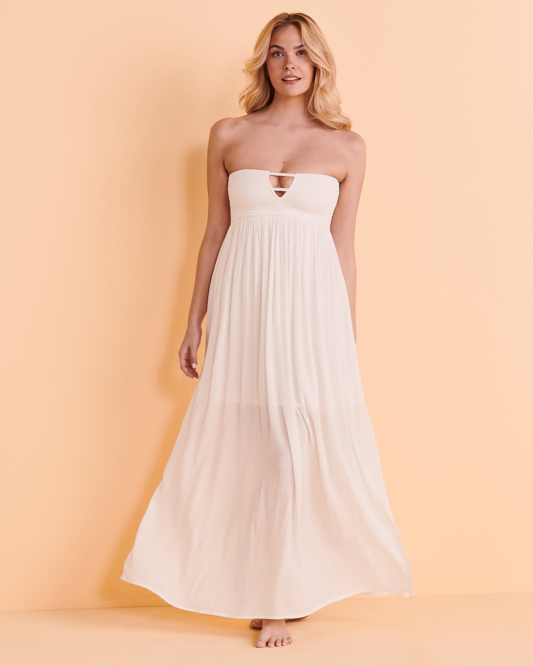 KOY RESORT MIAMI Smocked Bandeau Dress White K2106 - View2