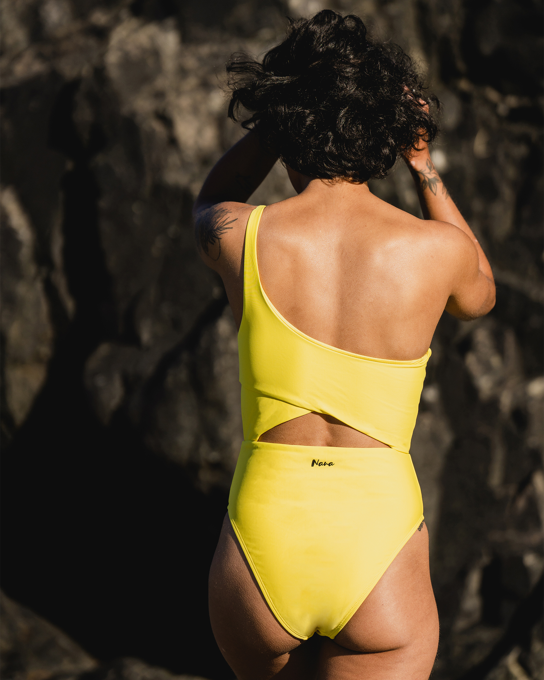 NANA SANTA THERESA Stephanie One Shoulder One-piece Swimsuit Yellow JA001 - View2