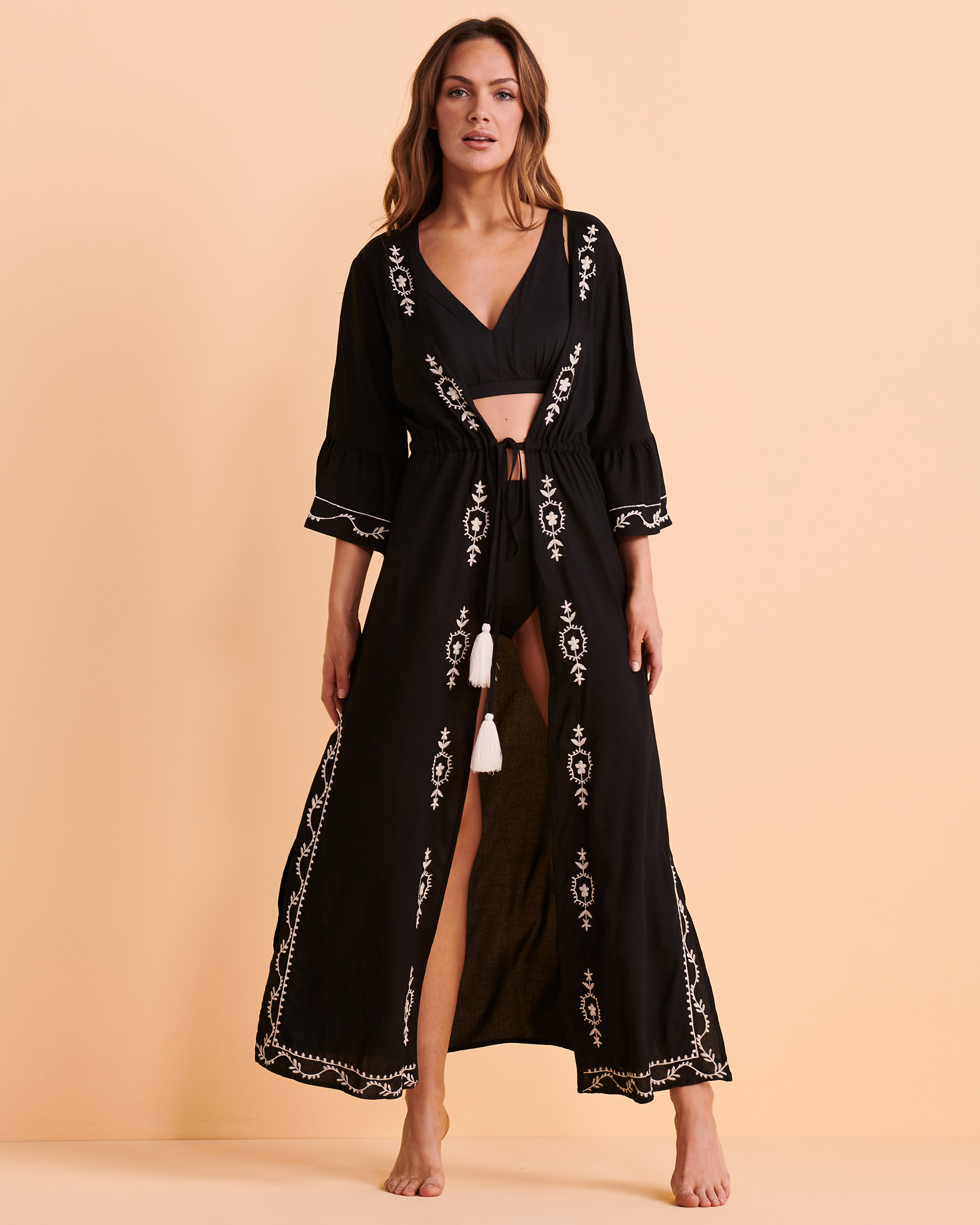 URBAN LUX Embroidered Maxi Caftan Black 2230 - View1