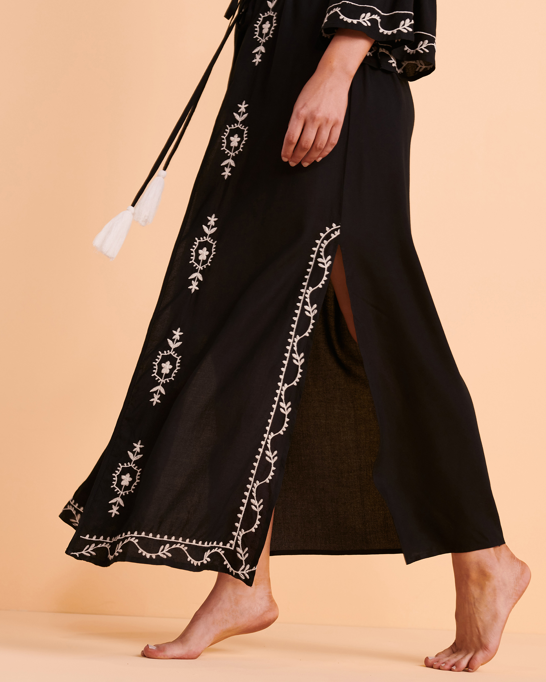 URBAN LUX Embroidered Maxi Caftan Black 2230 - View3