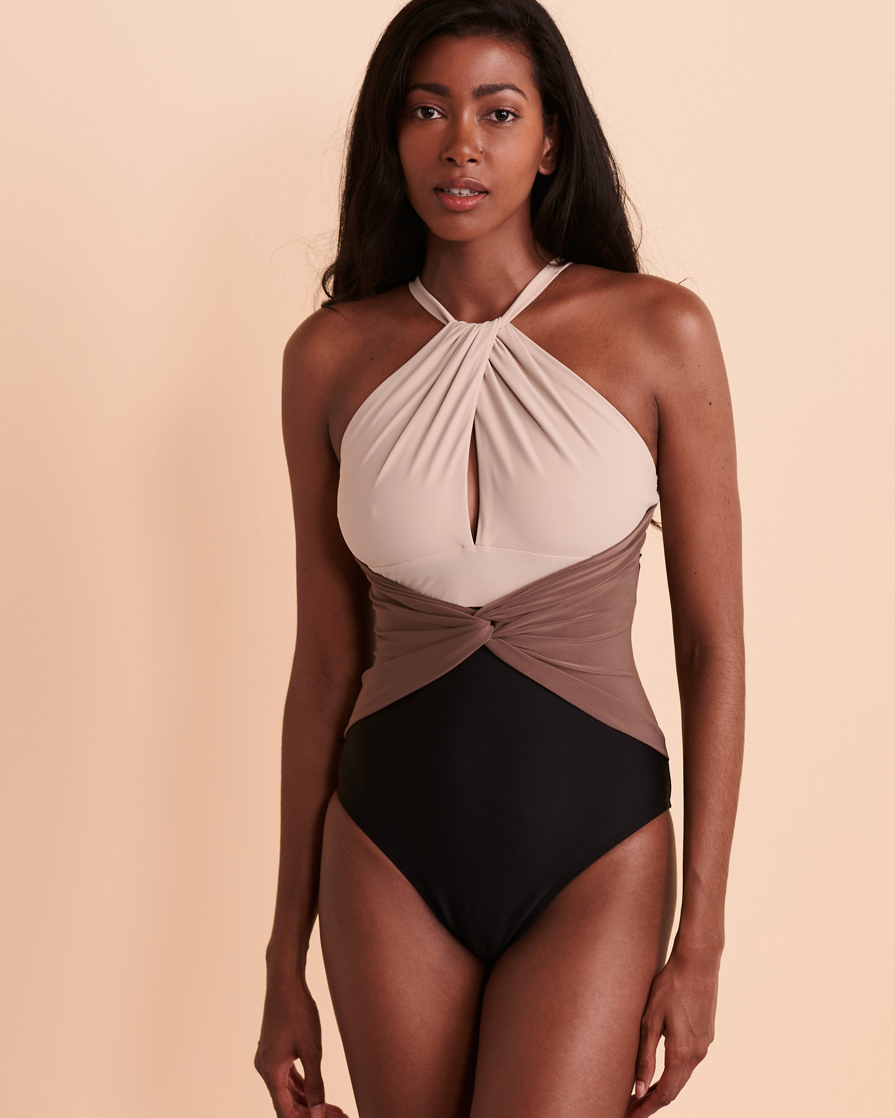 BEYOND CONTROL SOLID ESSENTIALS High Neck One-piece Swimsuit Sand LXSE00829H - View3