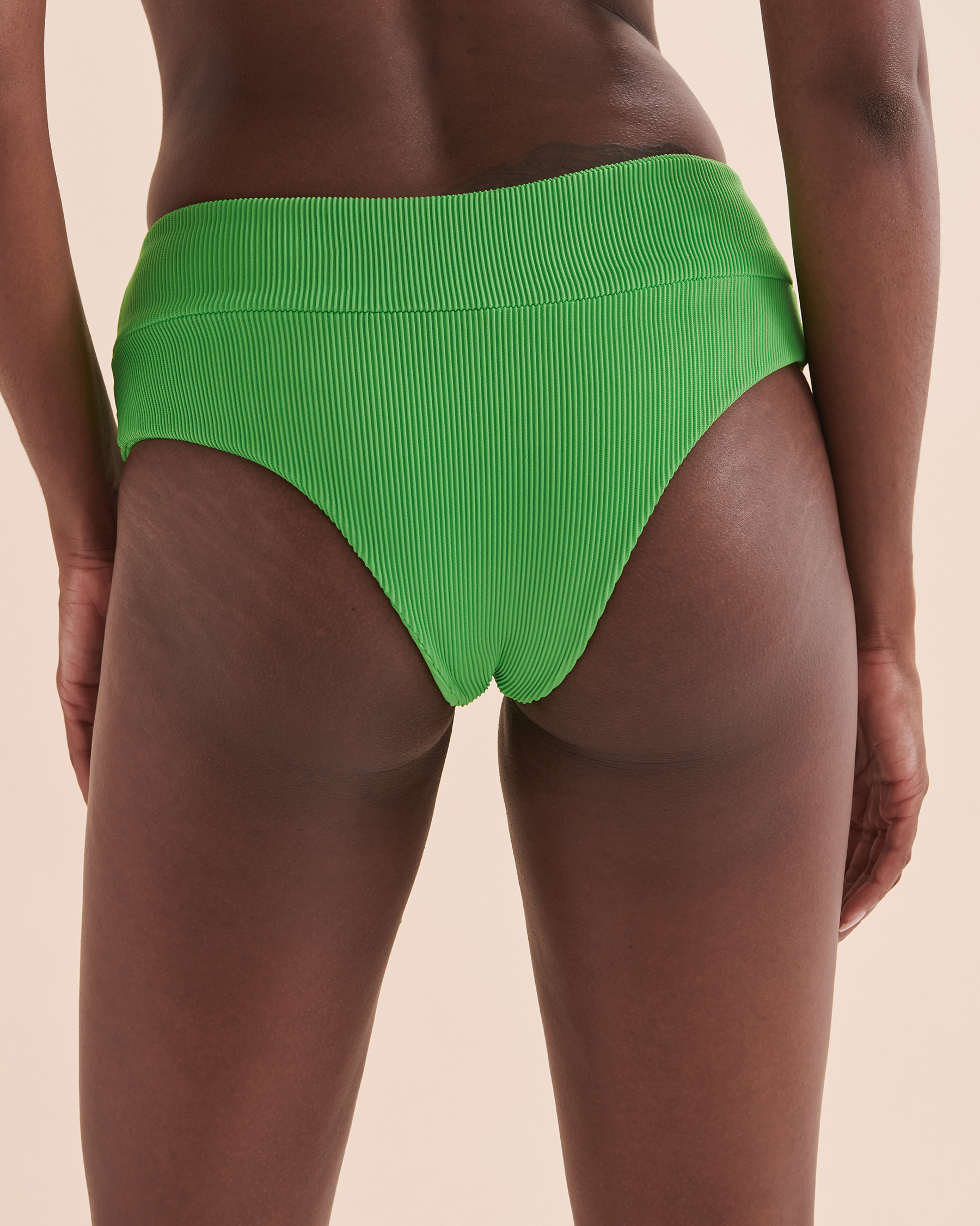 KULANI KINIS Peppermint Ribbed High Waist Cheeky Bikini Bottom Flashy green BOT222GRIB - View2