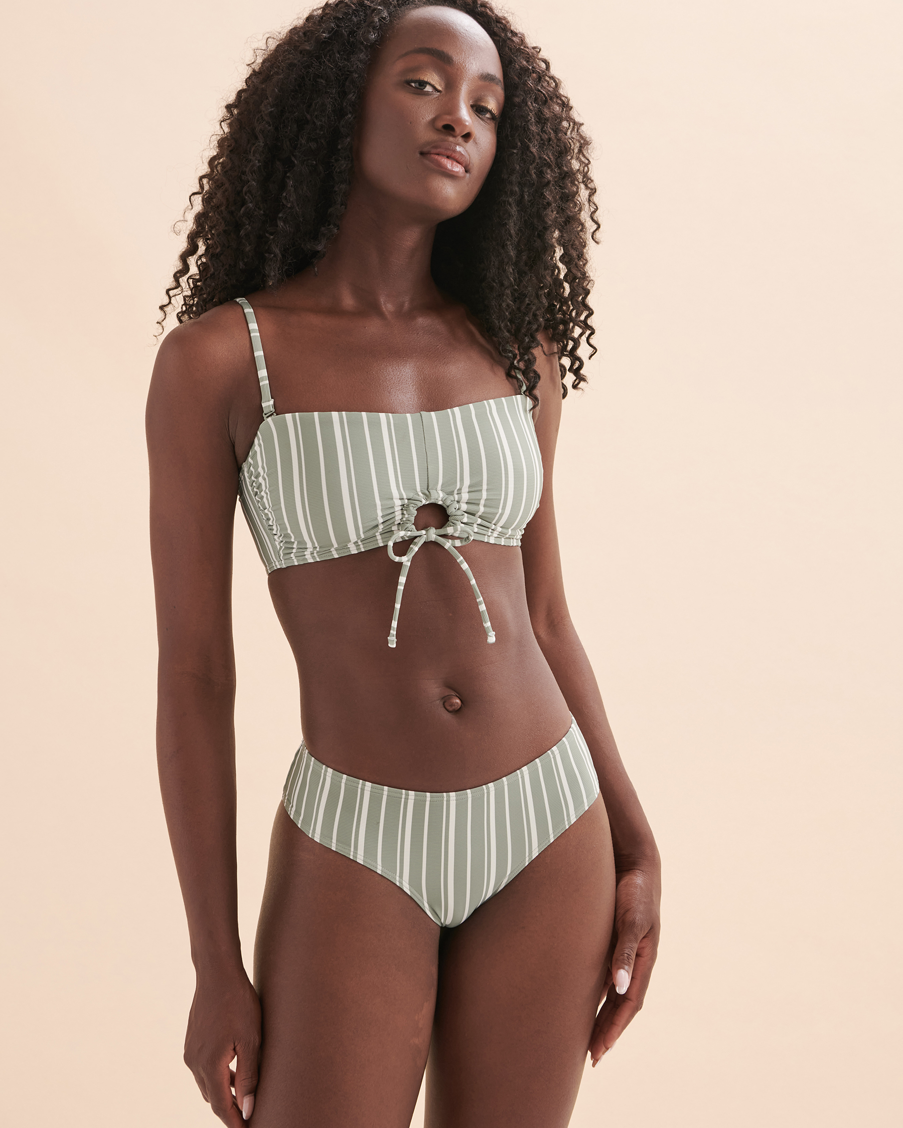 TROPIK Haut de bikini bralette à rayures texturées Vert à rayures 01100224 - Voir3