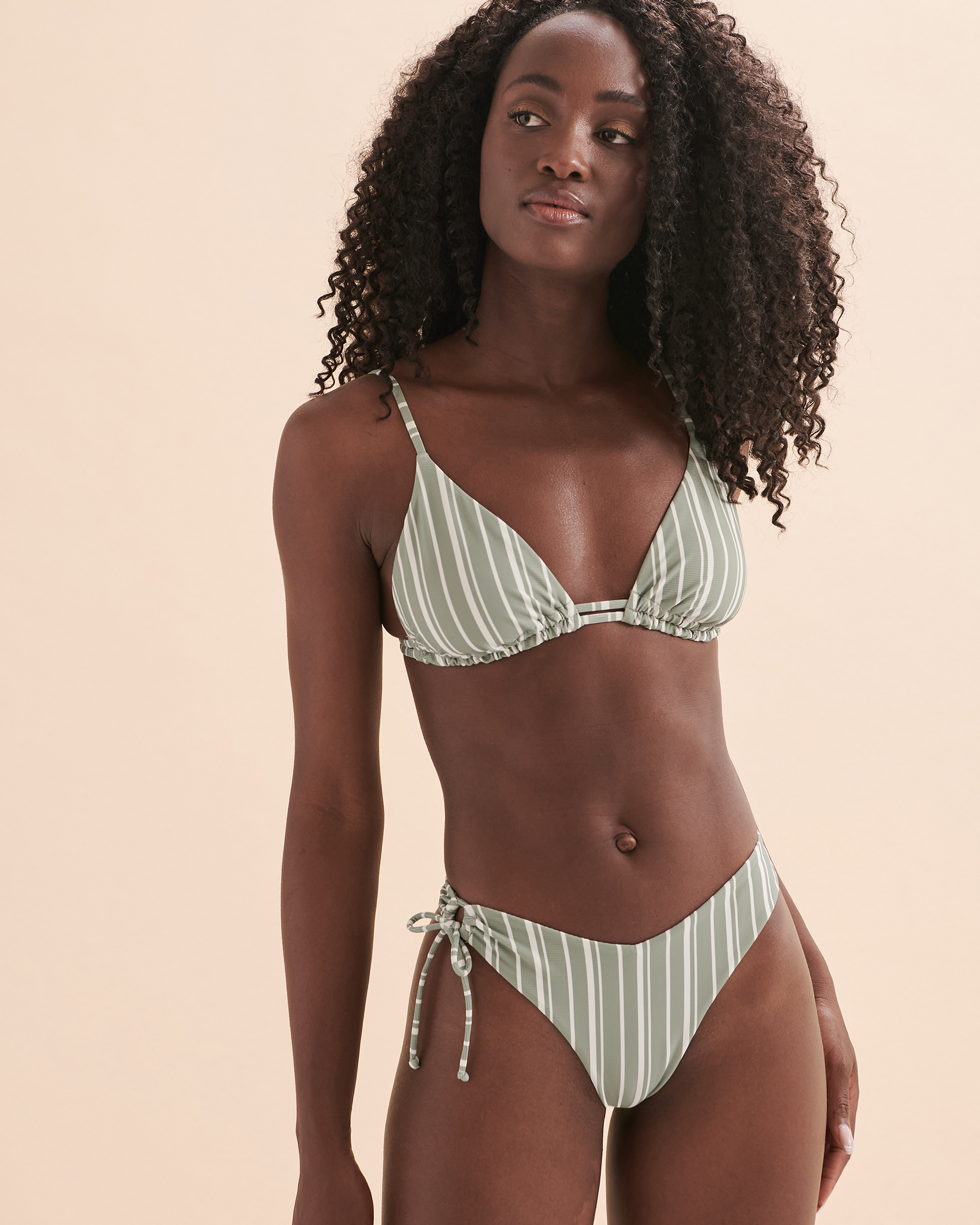 TROPIK Textured STRIPES Triangle Bikini Top Green stripe 01100226 - View4