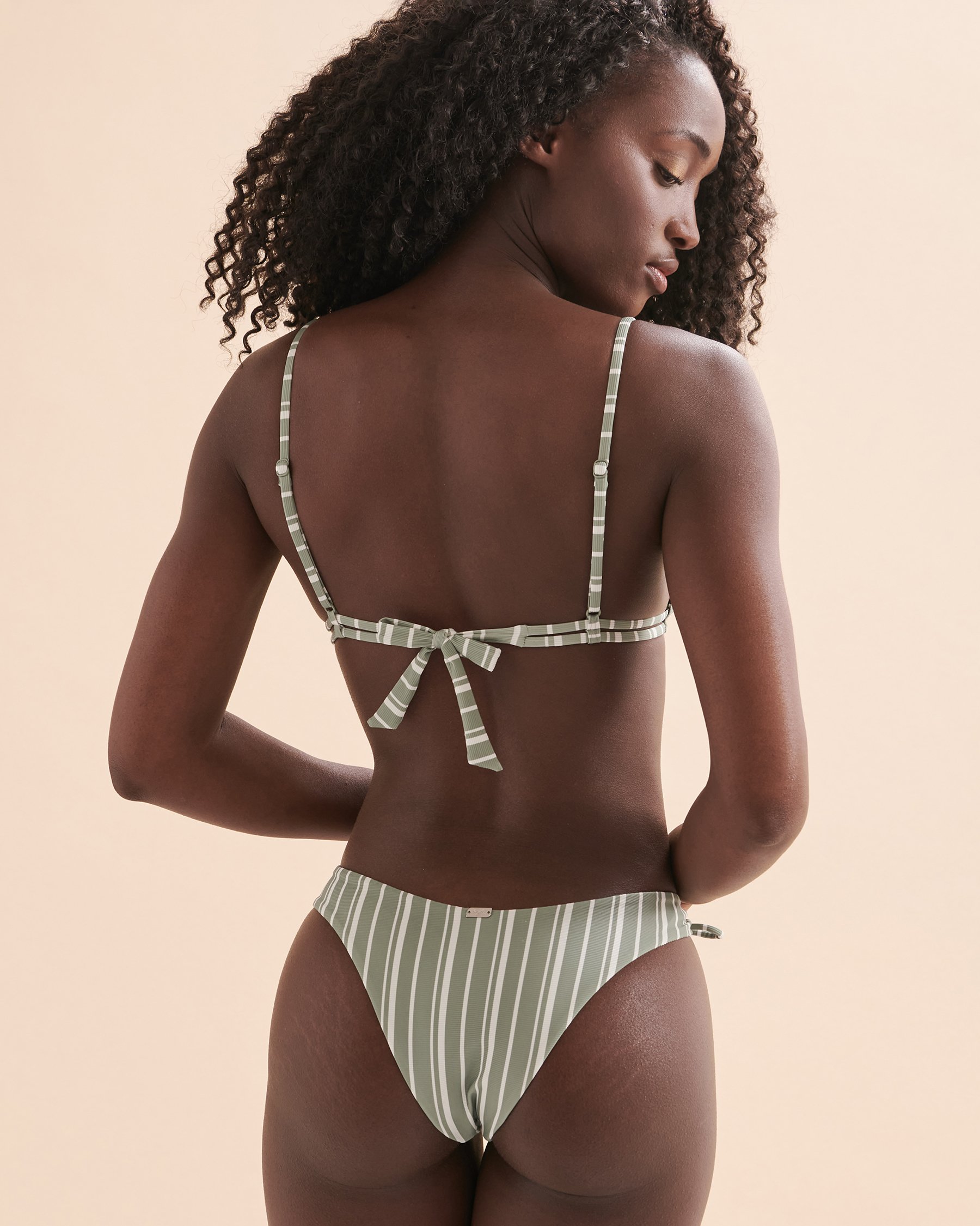 TROPIK Textured STRIPES Triangle Bikini Top - Green stripe