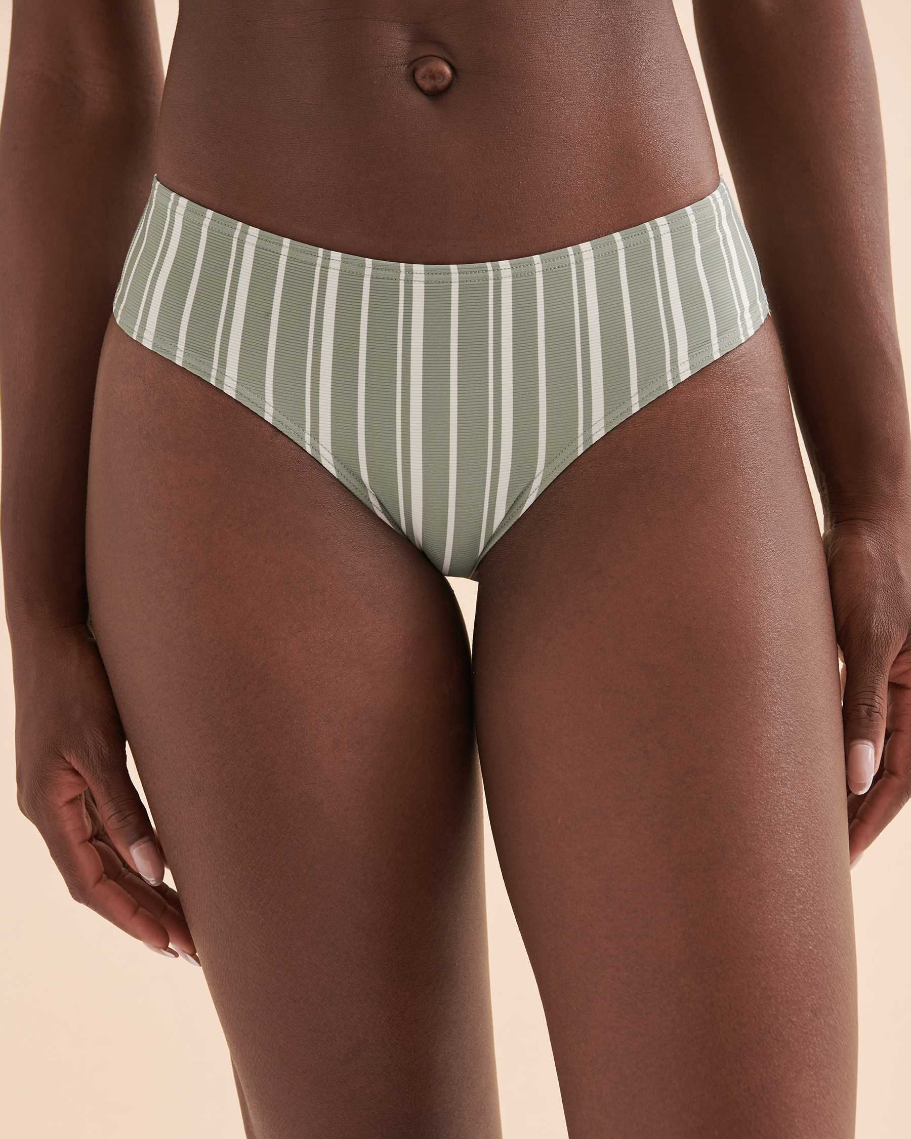 TROPIK Textured Stripes Cheeky Bikini Bottom Green stripe 01300244 - View3