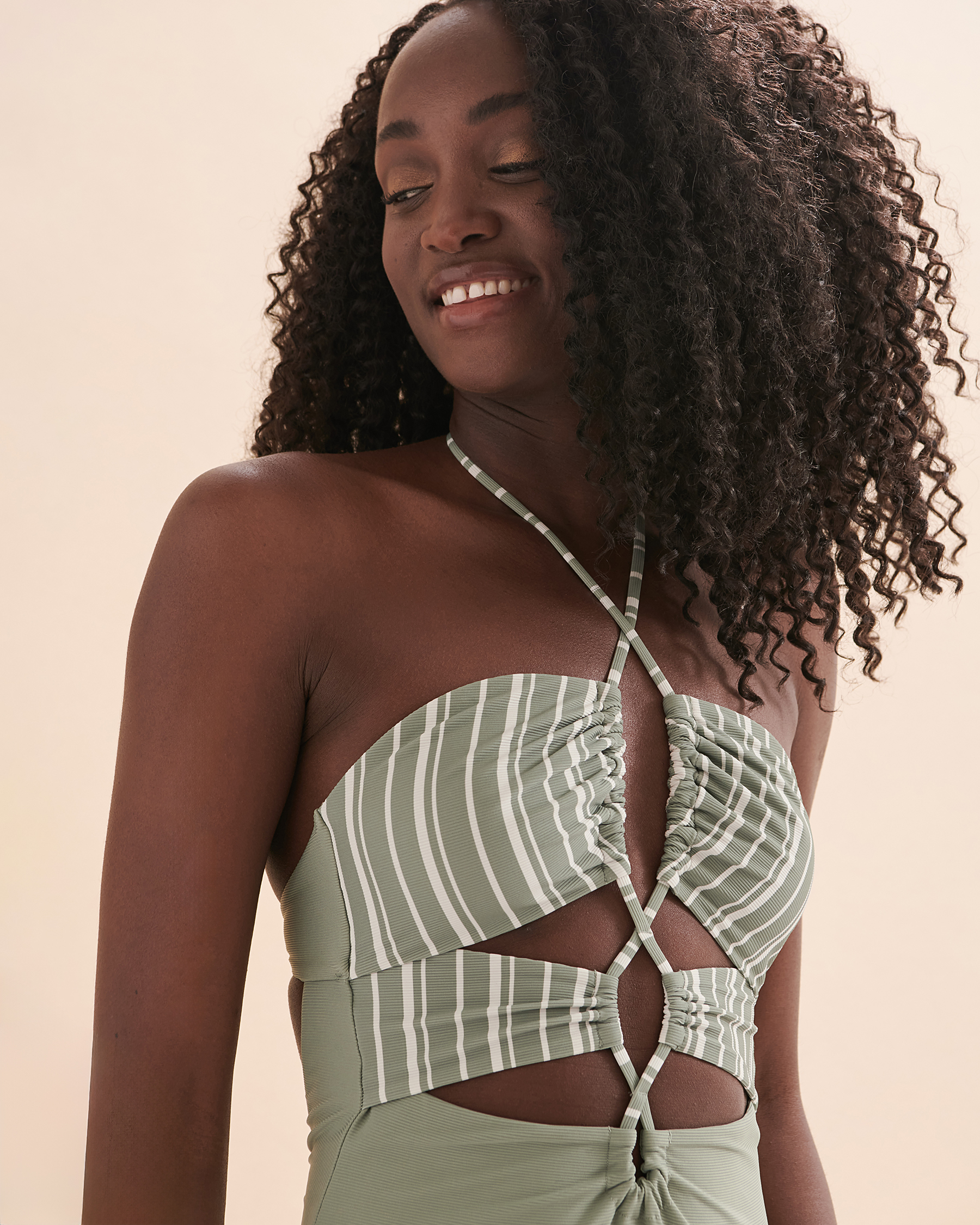 TROPIK Textured STRIPES Plunge One-Piece Swimsuit Green stripe 01400036 - View4