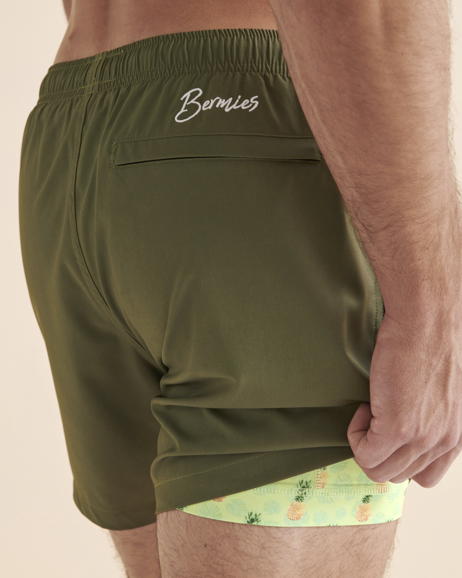 BERMIES Green & Pineapple Volley Swimsuit Khaki GREEN-SPOSH - View3