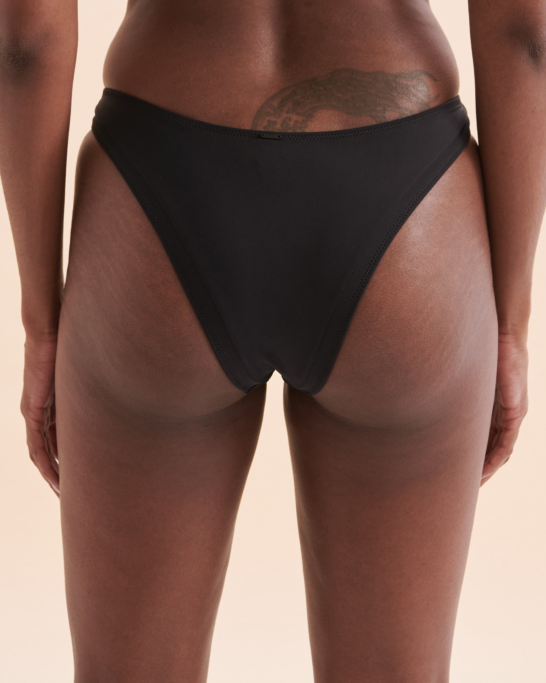 BLACK Mid Waist Cheeky Bikini Bottom - Black