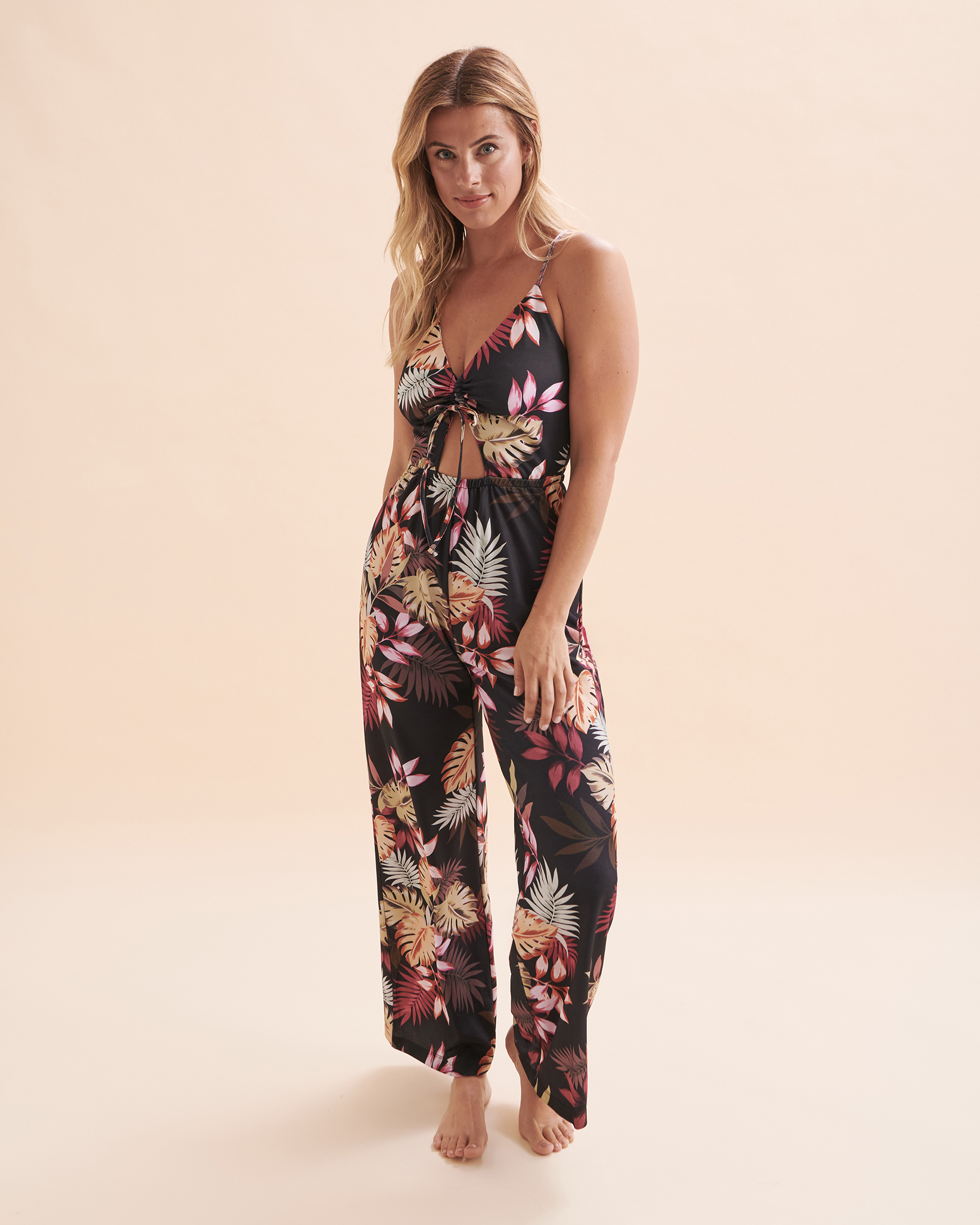 EVERYDAY SUNDAY Tropic Illusion Plunge Jumpsuit - Black tropical illusion |  Bikini Village