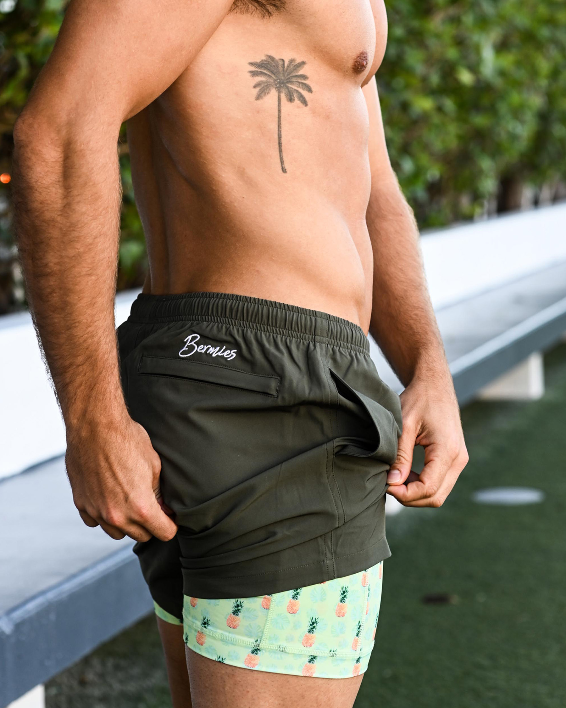 BERMIES Green & Pineapple Volley Swimsuit Khaki GREEN-SPOSH - View1