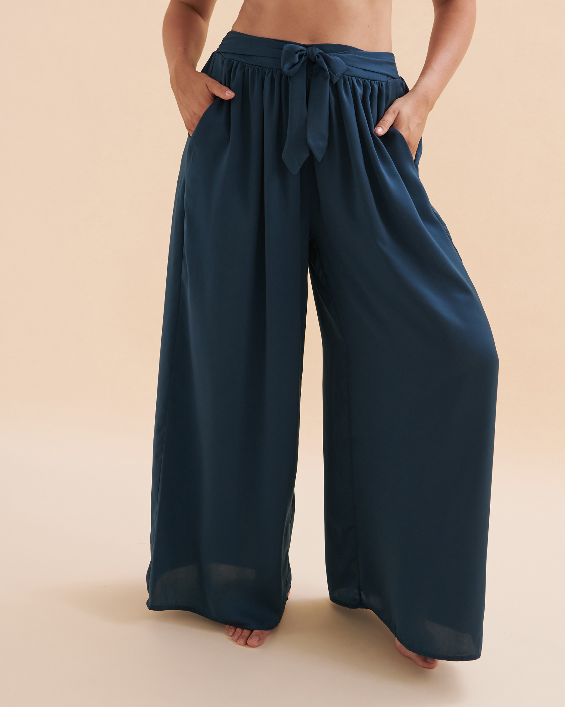 SANTEMARE Satin Wide Leg Pants - Majolica blue