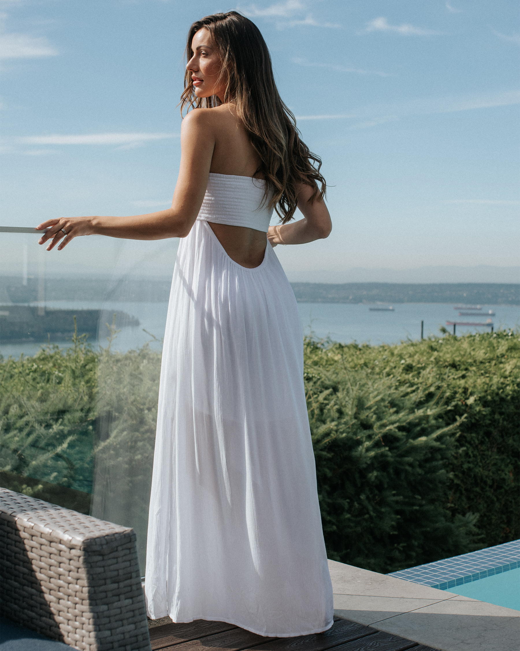 KOY RESORT MIAMI Smocked Bandeau Dress White K2106 - View1