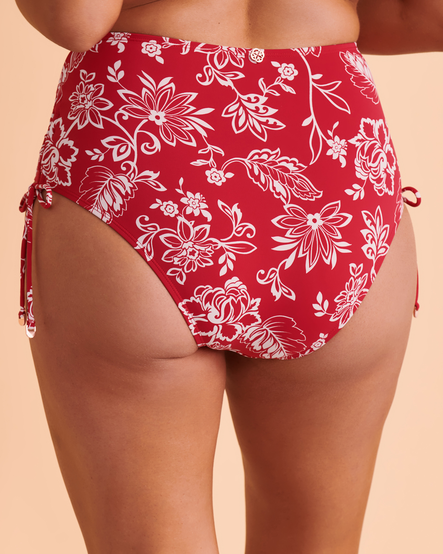 TURQUOISE COUTURE Bas de bikini taille haute LA DI DA Floral rouge 01300171 - Voir5