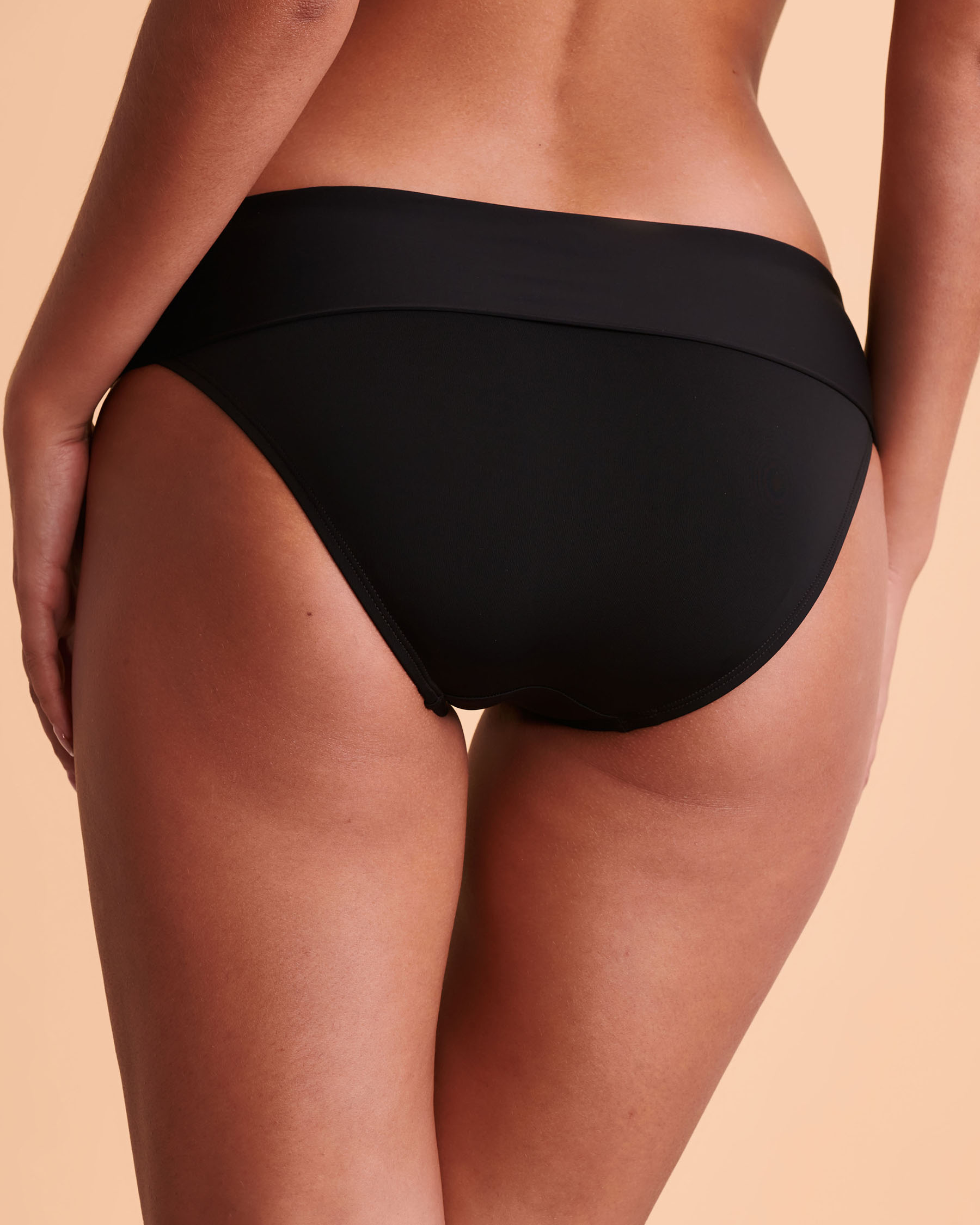 TURQUOISE COUTURE SOLID Folded Waistband Bikini Bottom Black 01300172 - View2