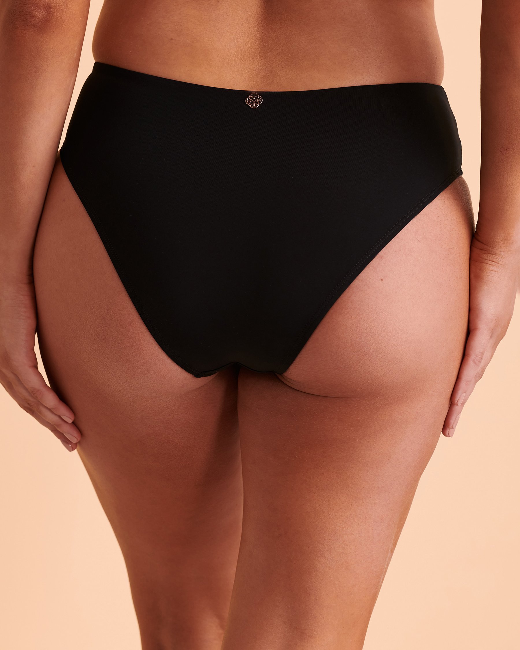 SOLID High Waist Thong Bikini Bottom - Black