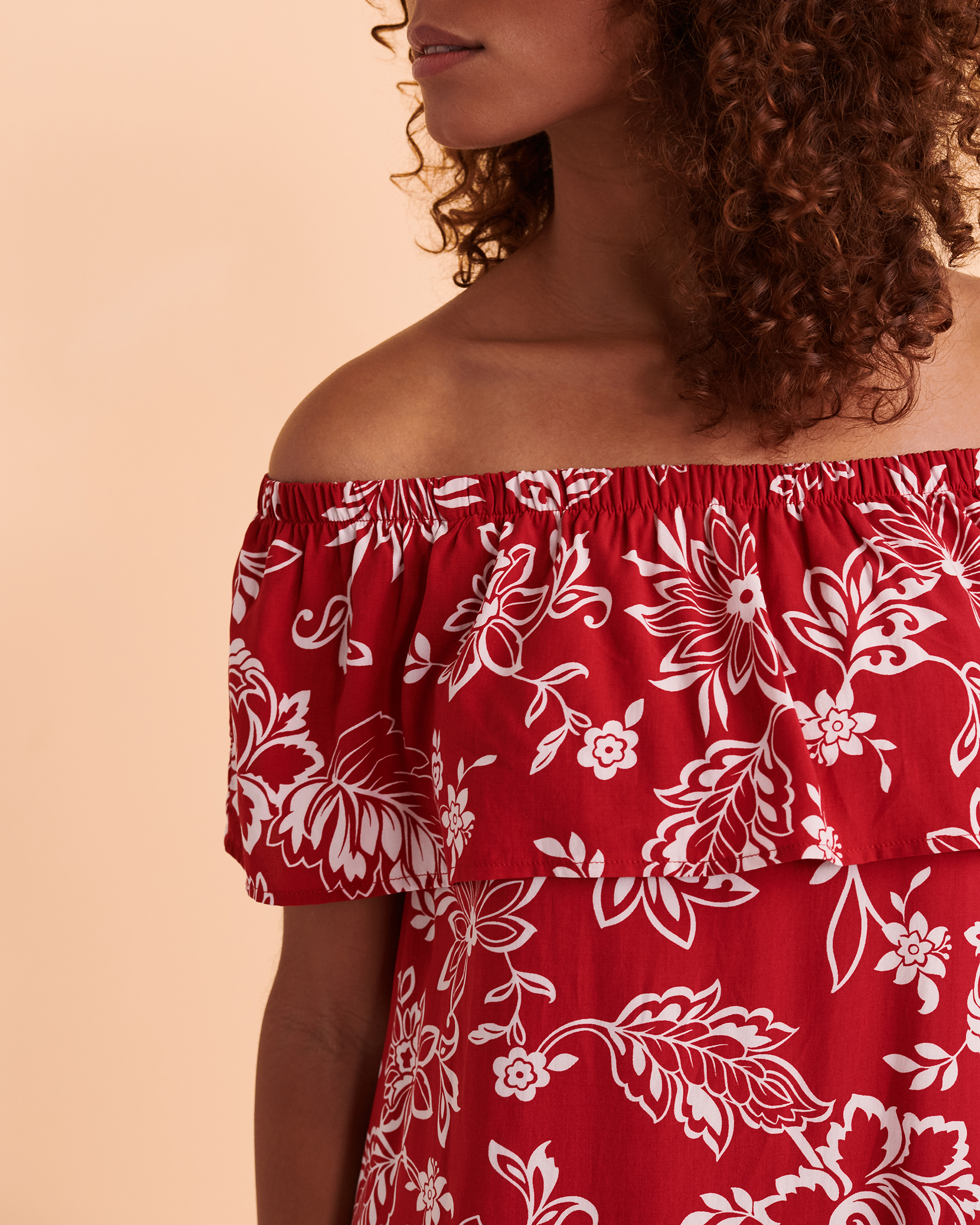 Red and white off the best sale shoulder dress