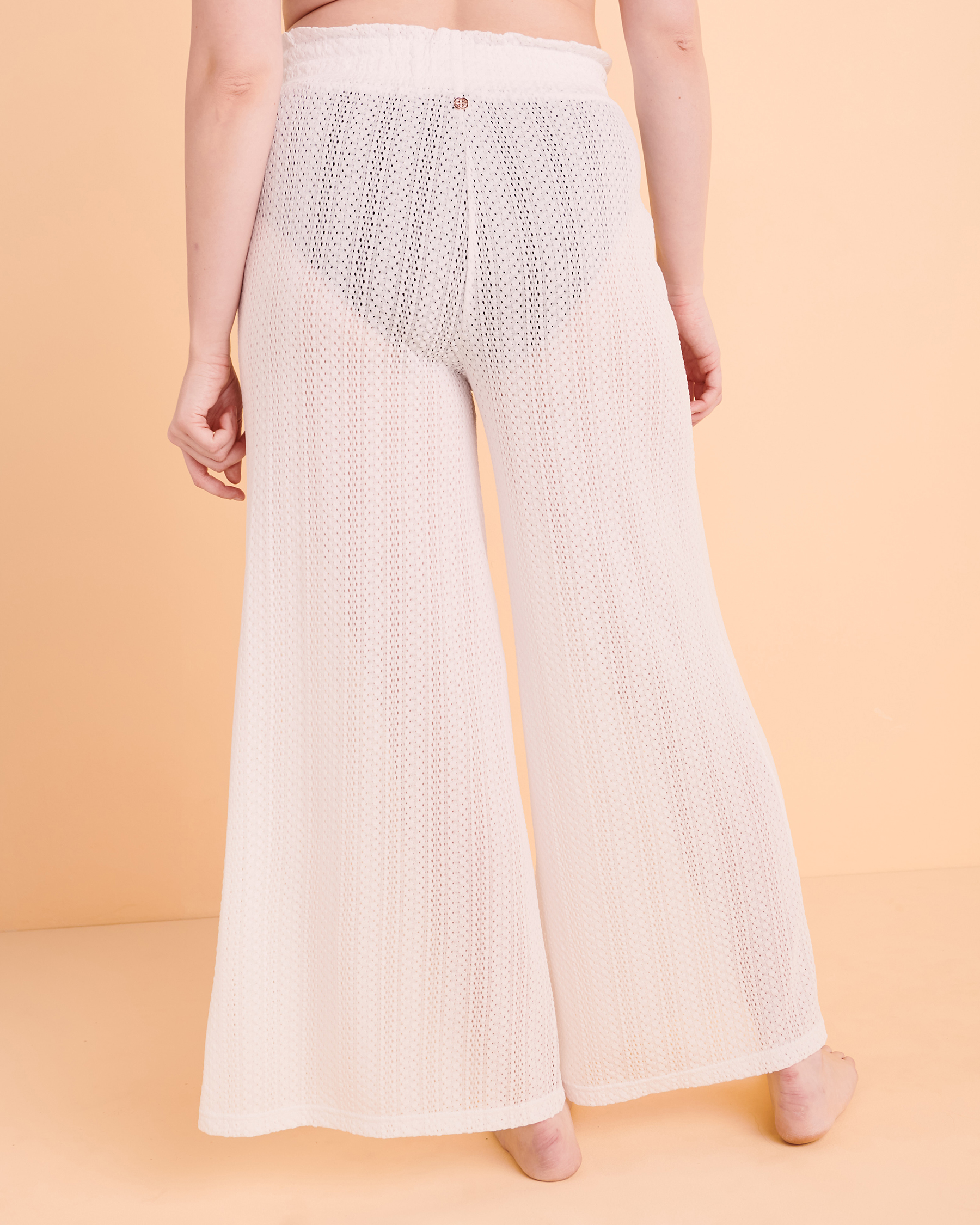 TURQUOISE COUTURE Pantalon jambe large en crochet Blanc 02200041 - Voir3