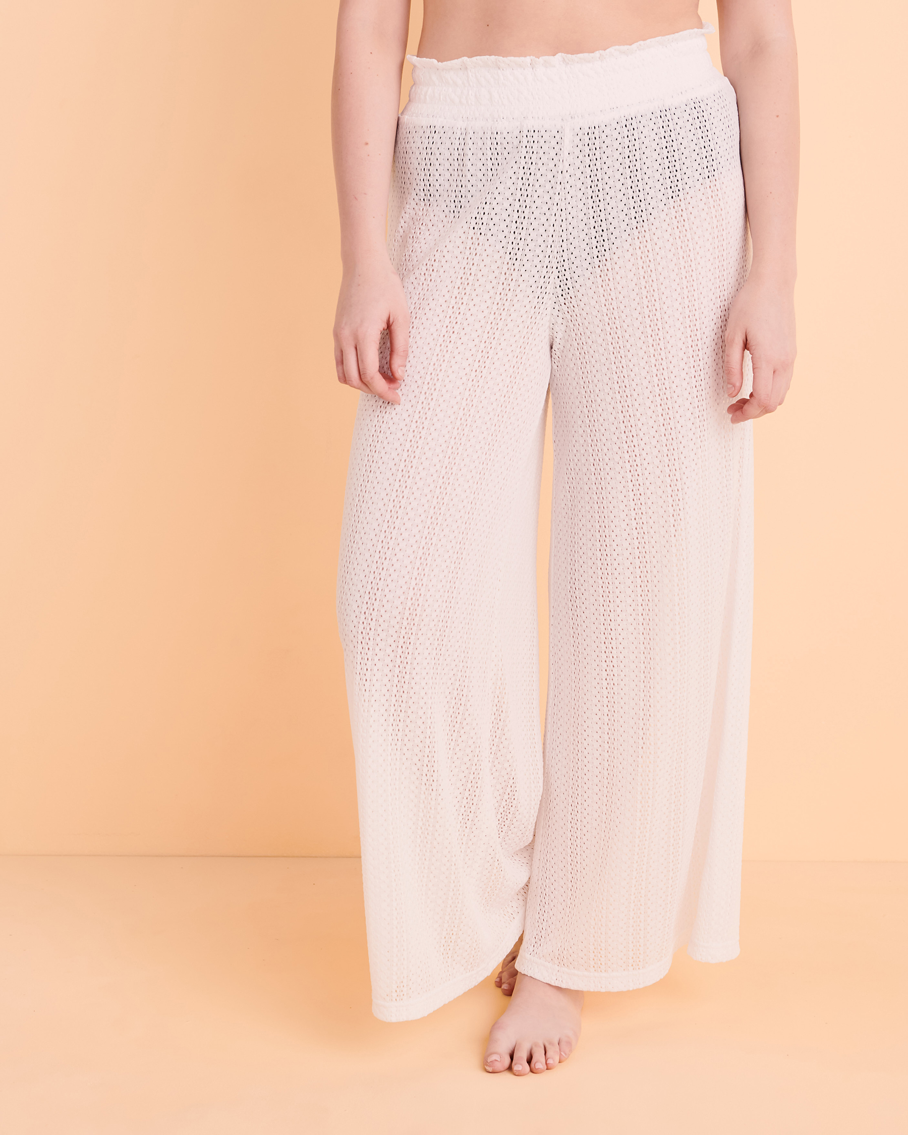 TURQUOISE COUTURE Pantalon jambe large en crochet Blanc 02200041 - Voir4