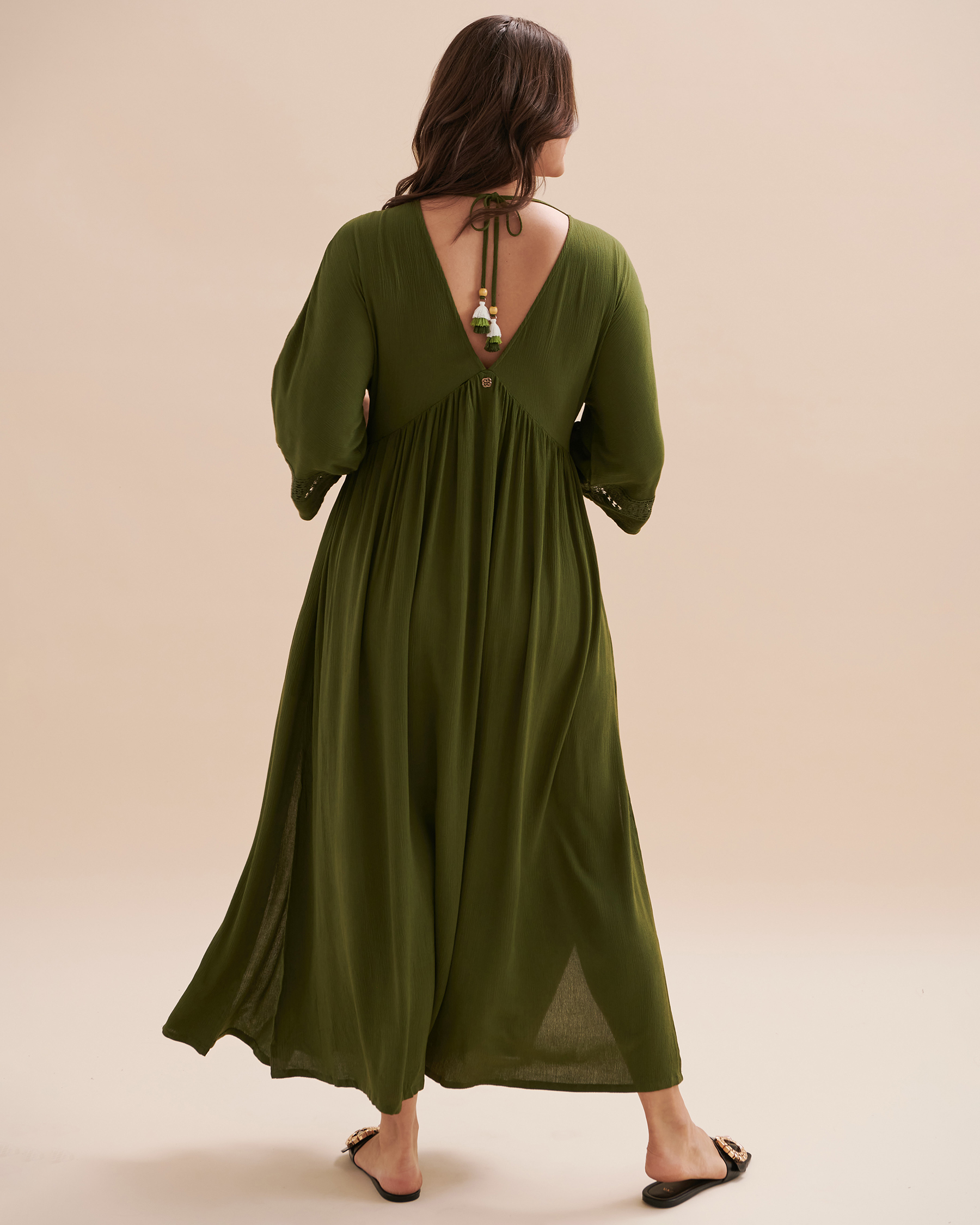 TURQUOISE COUTURE Robe maxi détail de crochet Olive 02300089 - Voir2