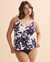 ANNE COLE Coastal Palm Triangle Tankini Top Navy and white palms 23MT22418 - View1