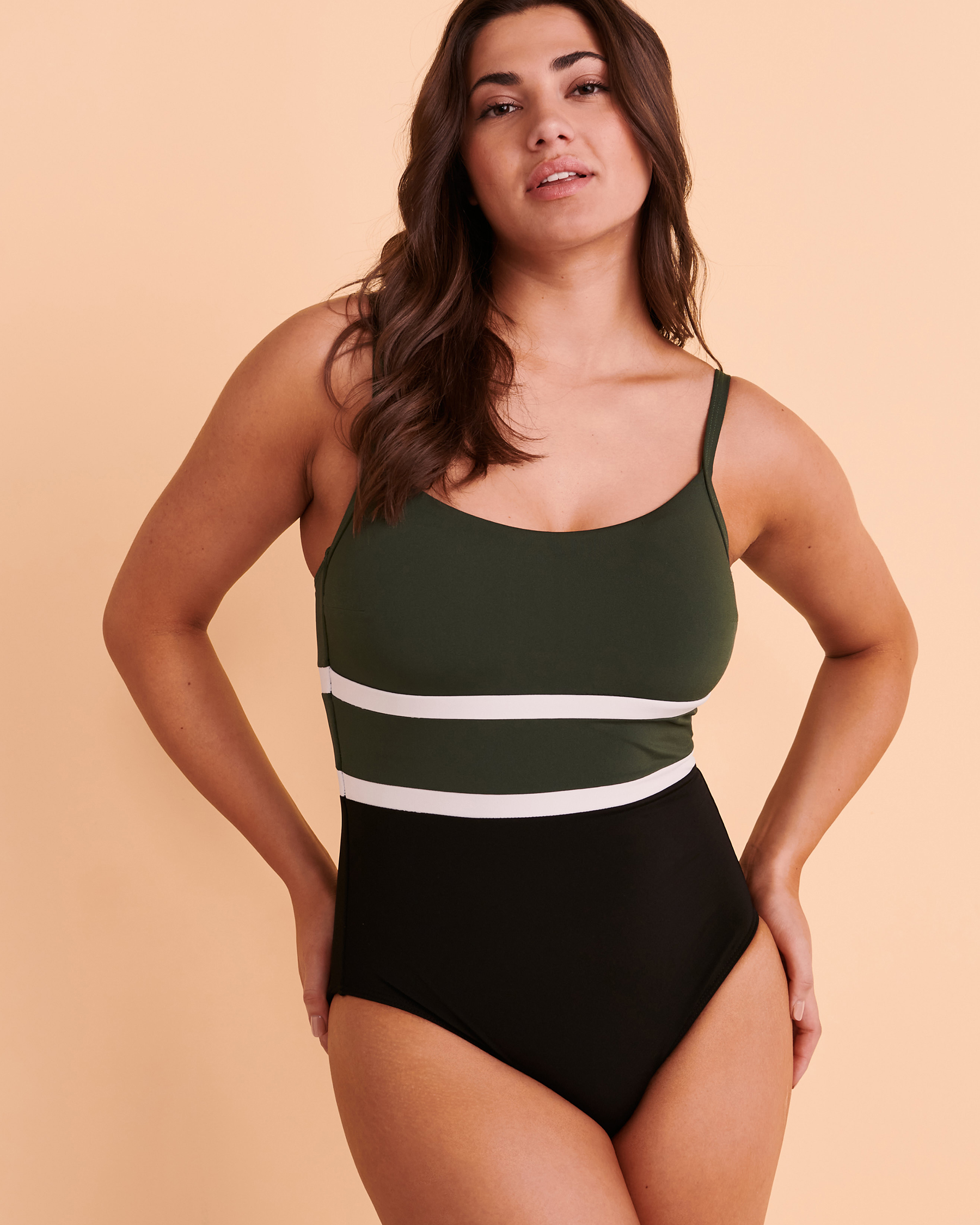 AZURA Pool One-piece Swimsuit Black and forest green SS51464 - View3