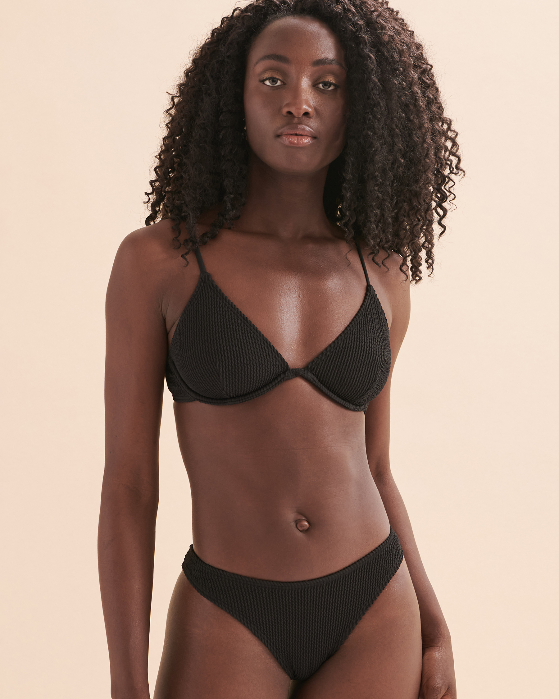 BILLABONG Haut de bikini plongeant côtelé Summer High Sable noir ABJX300789 - Voir1