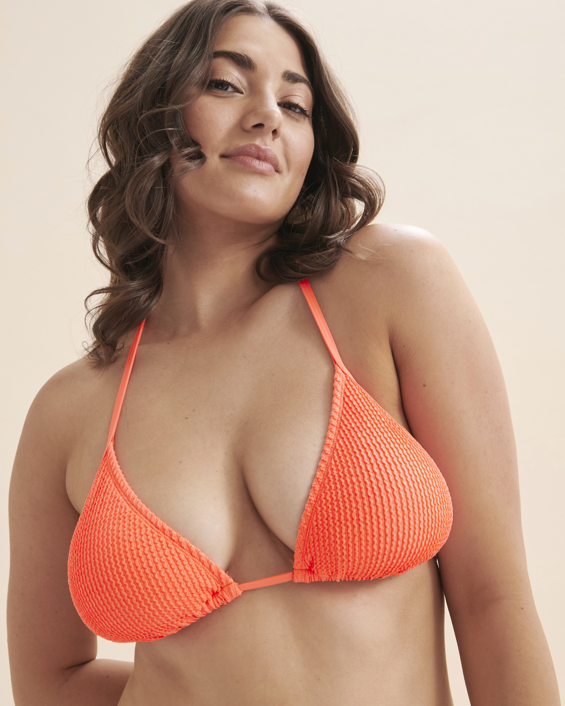 EIDON Sorbet Kali D Cup Textured Triangle Bikini Top - Sour Peach