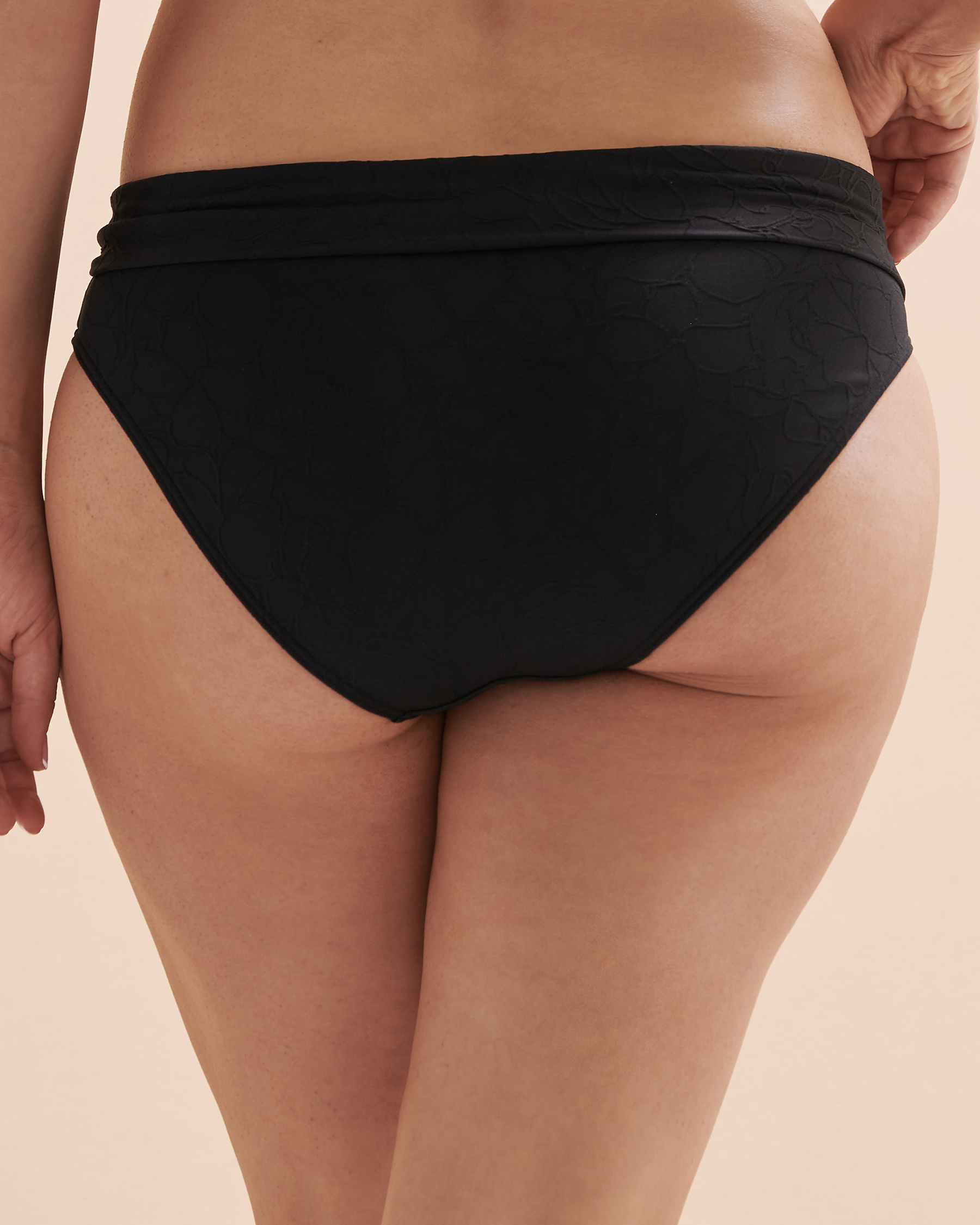 TURQUOISE COUTURE Textured Folded Waistband Bikini Bottom Black 01300268 - View3