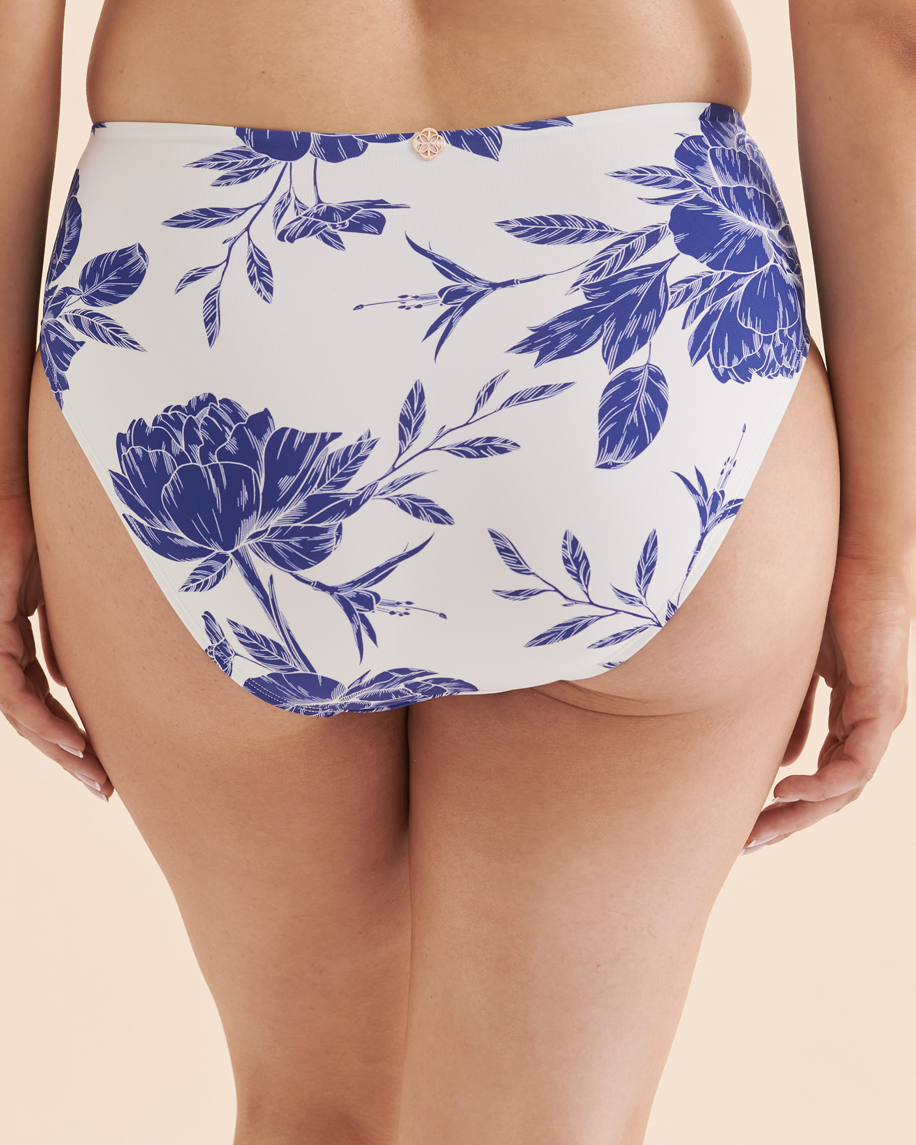 TURQUOISE COUTURE Bas de bikini taille haute Floral Fleurs bleues et blanches 01300272 - Voir2
