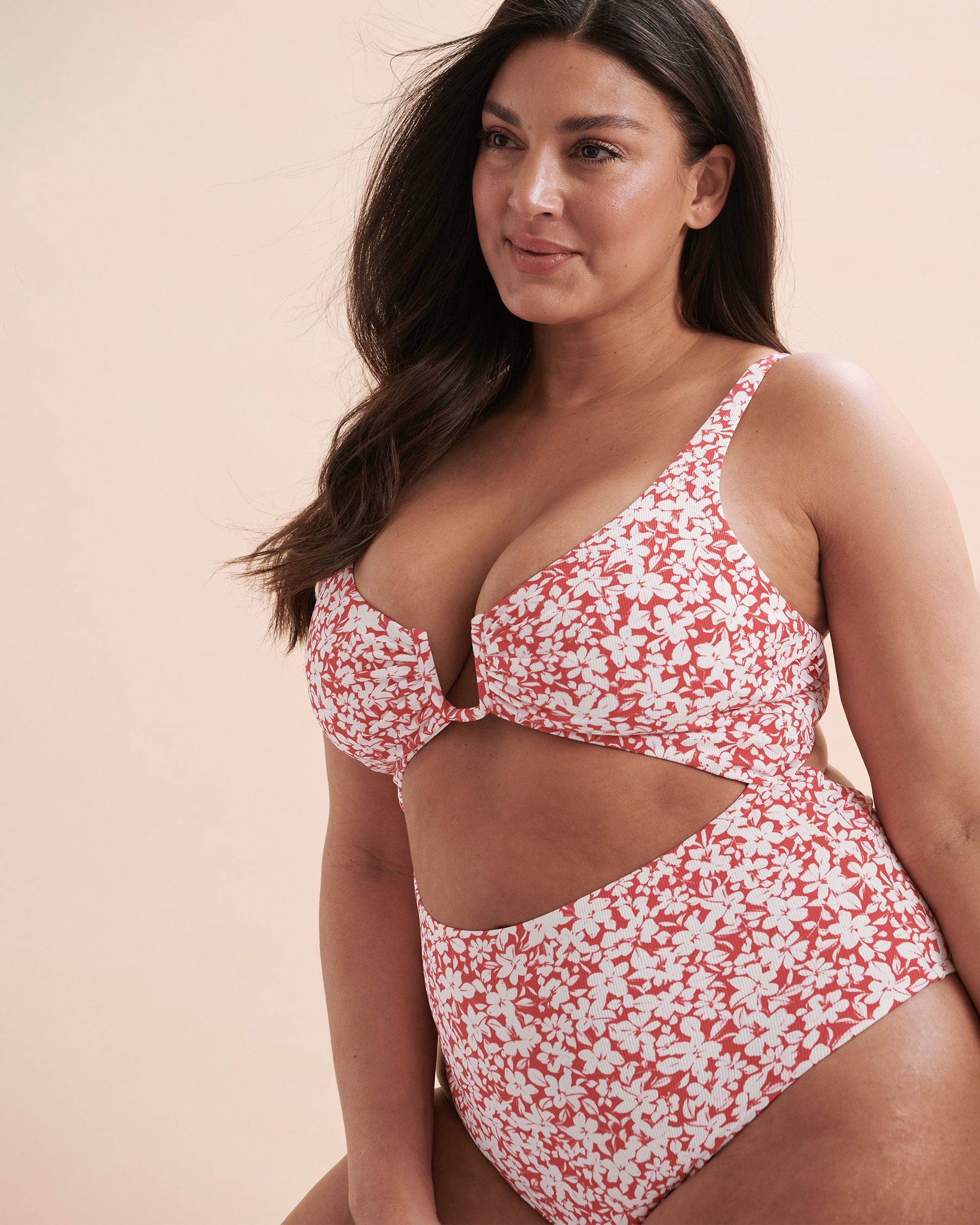 Red Floral Plunge One-piece Swimsuit