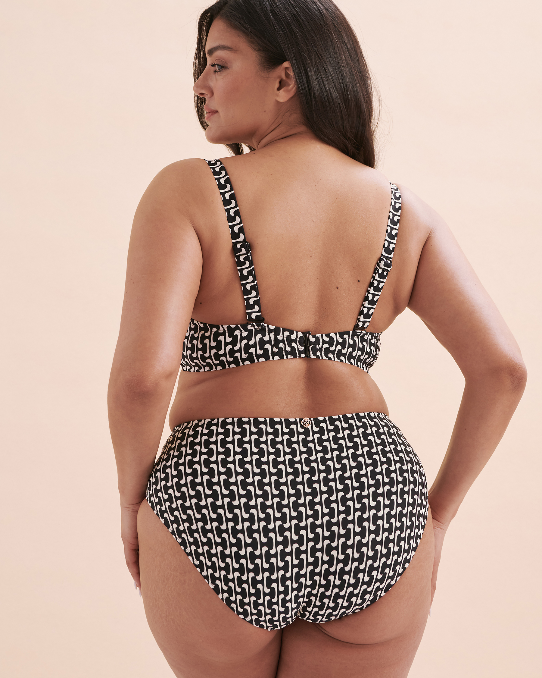 Black Geometric D Cup Plunge Bikini Top