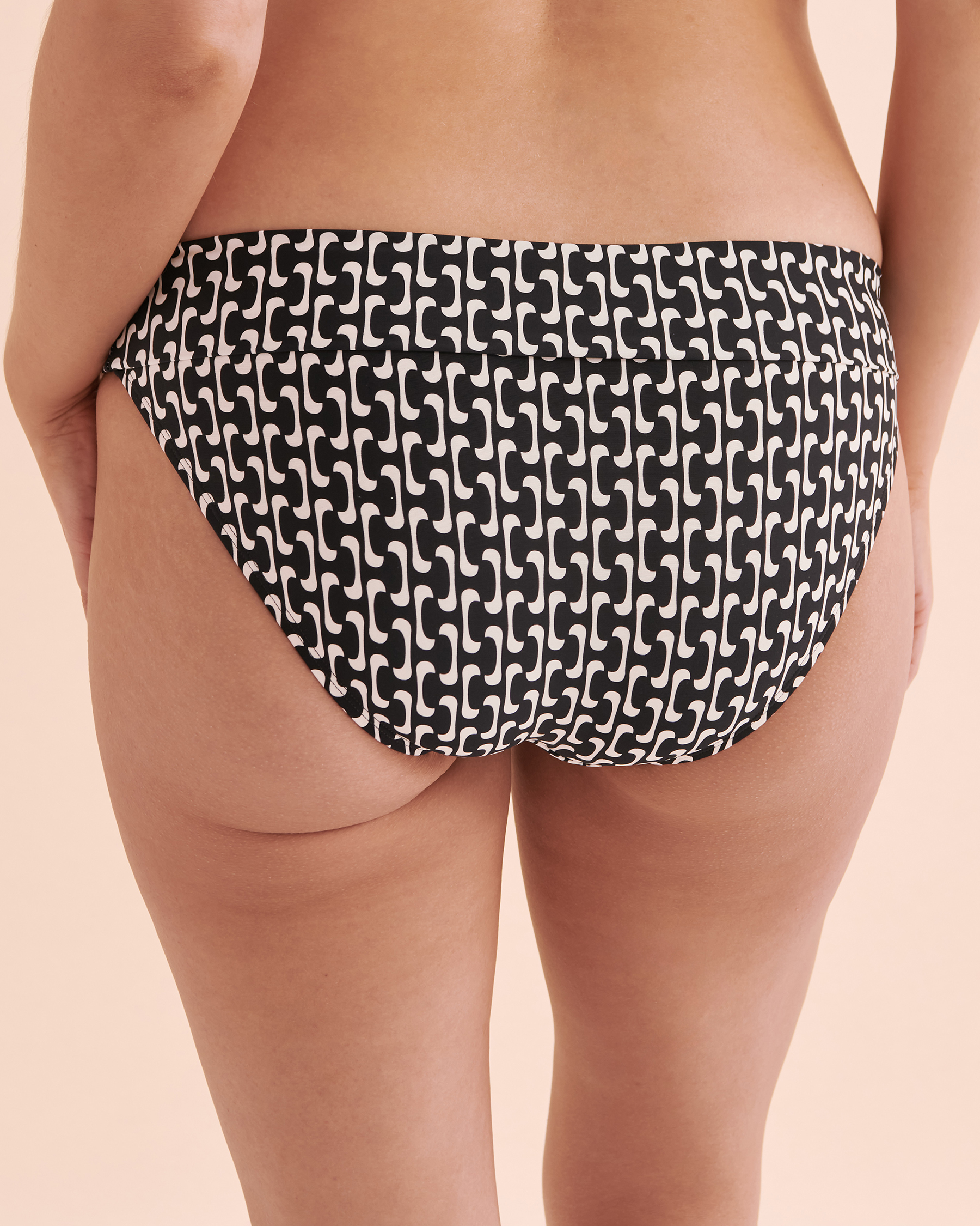 Black Geometric Foldover Waistband Bikini Bottom