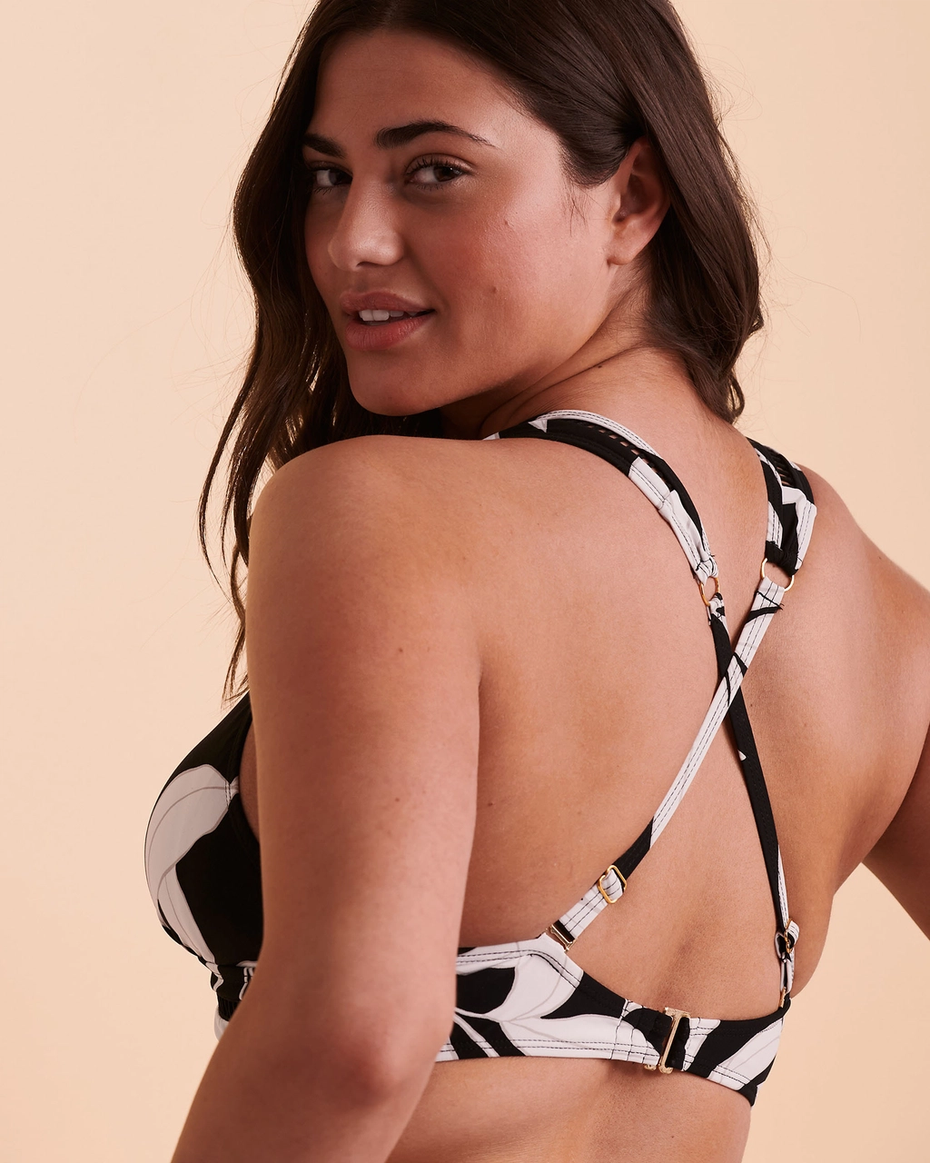 CHRISTINA ATRIUM IVY Triangle Bikini Top Black and white print