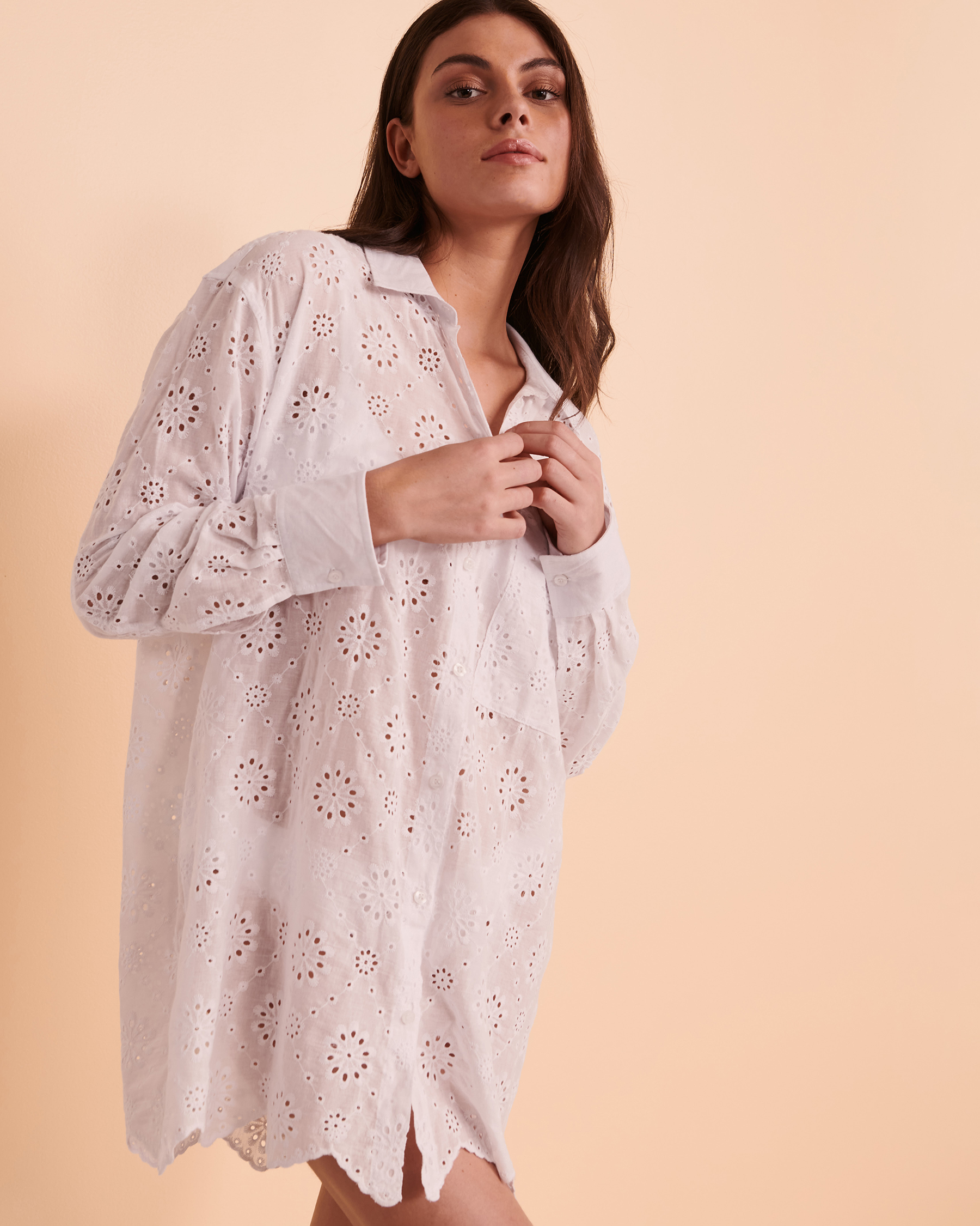 SANTEMARE Eyelet Detail Oversized Shirt - White