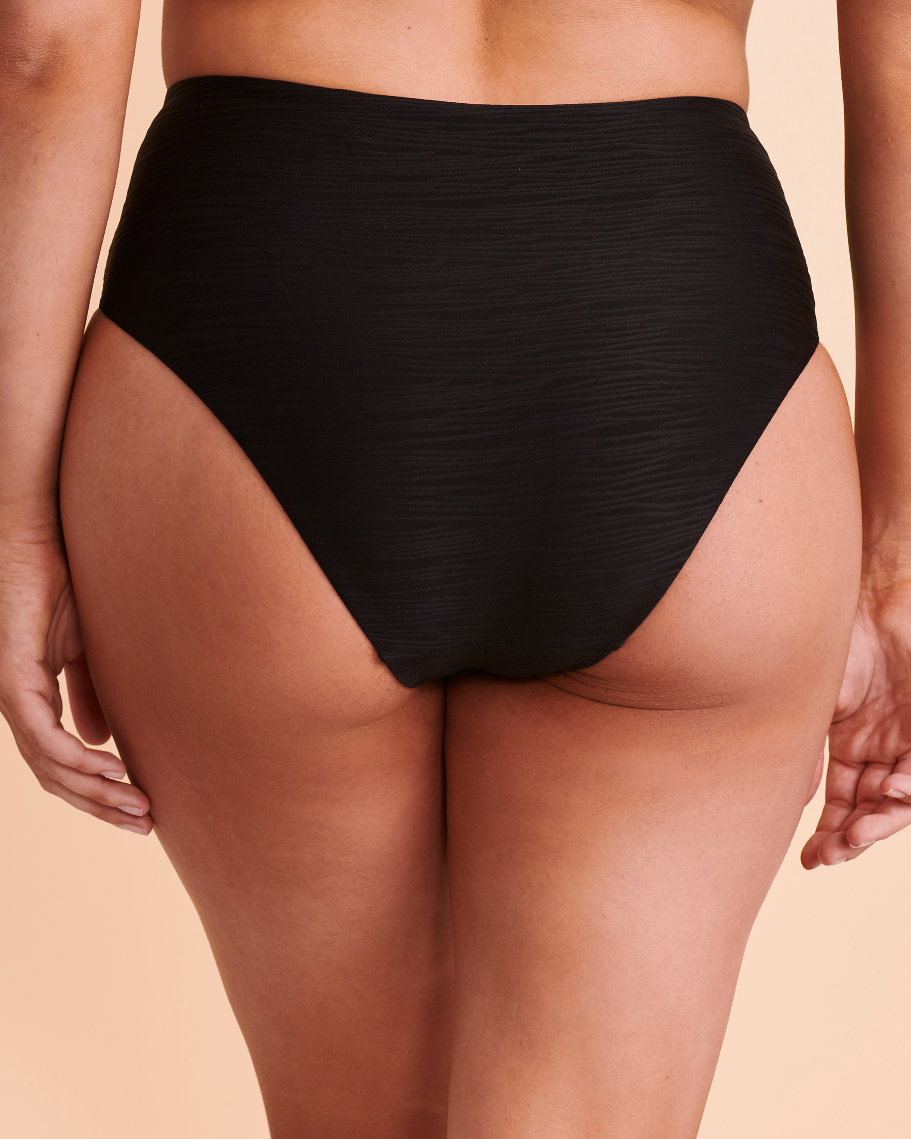 SANTEMARE TEXTURED High Waist Bikini Bottom Black 01300133 - View2