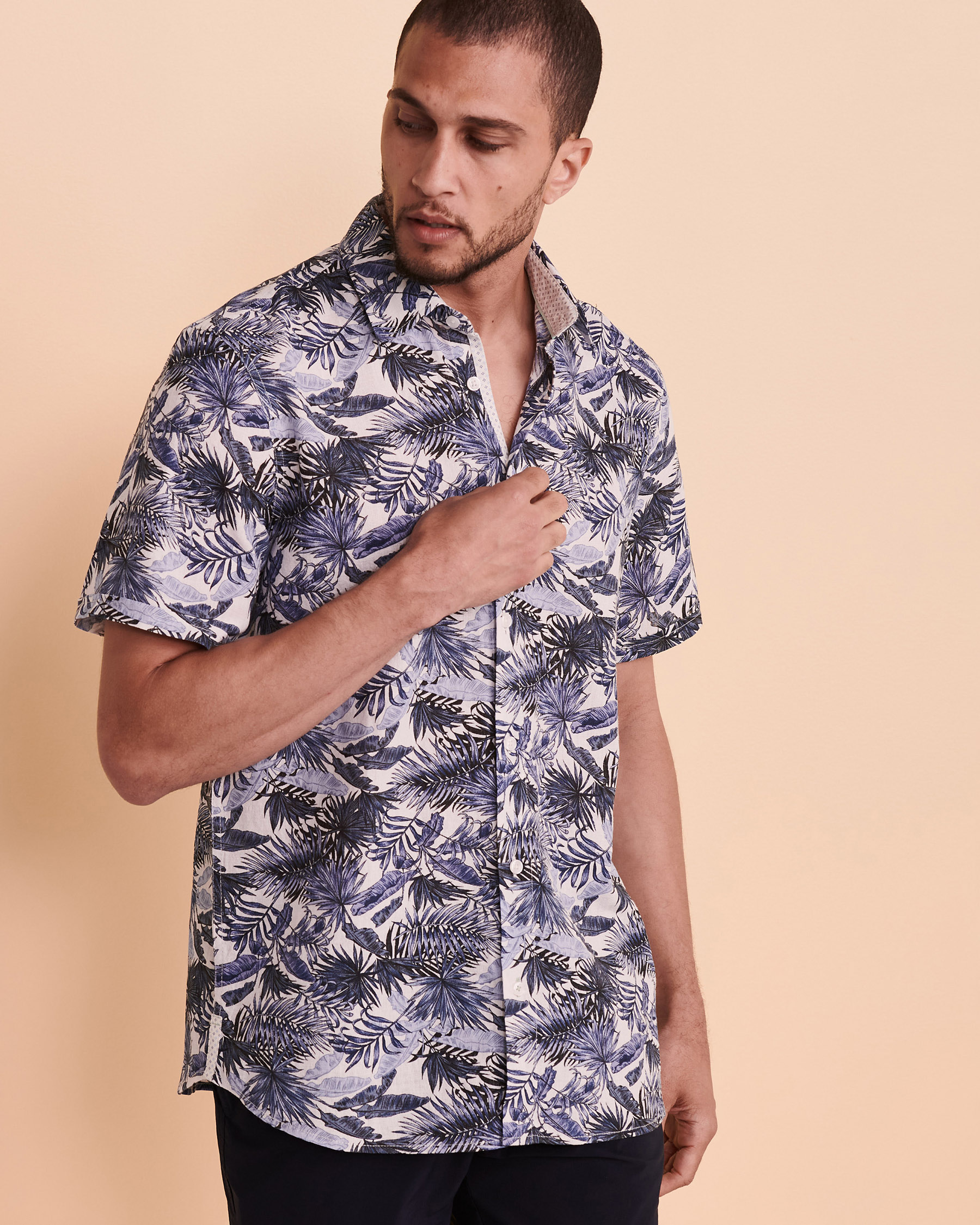 PUBLIC BEACH LEAVES Short Sleeves Shirt - Indigo | Bikini Village