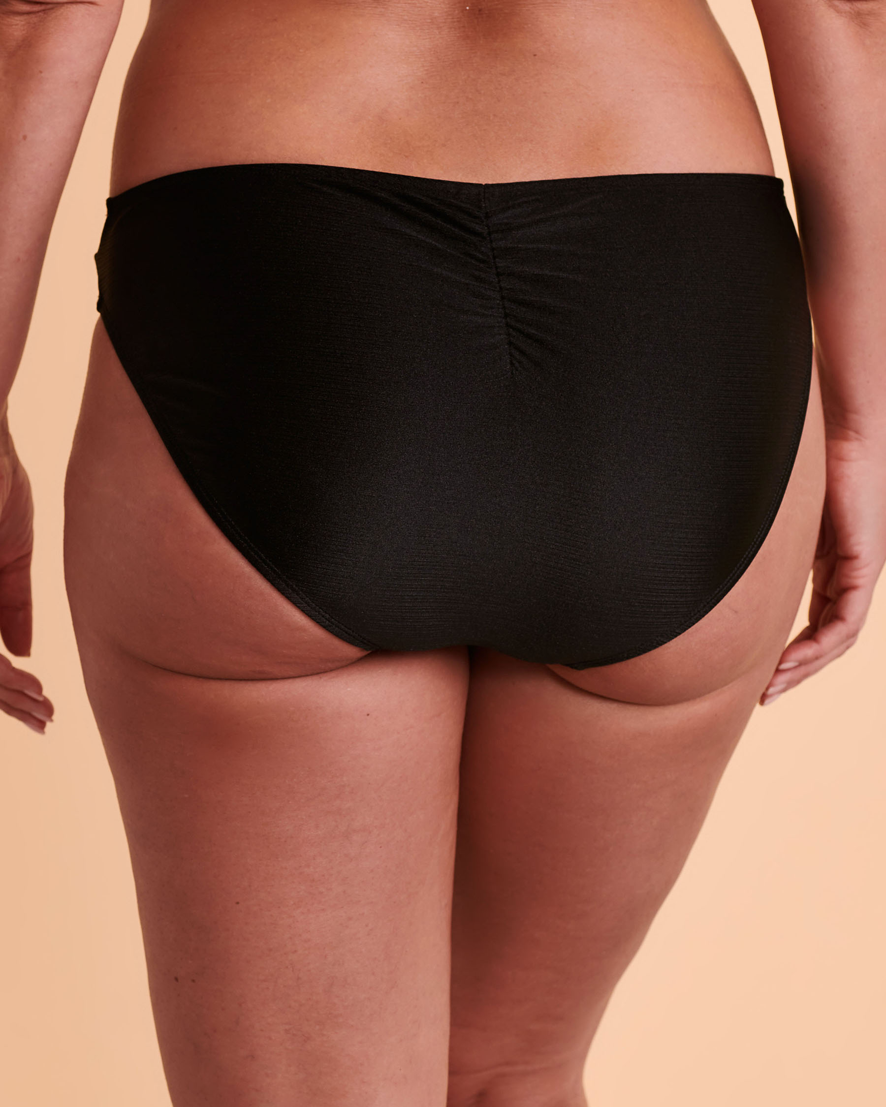 SANTEMARE SHINNY TEXTURED Twisted Waistband Bikini Bottom Black 01300151 - View3