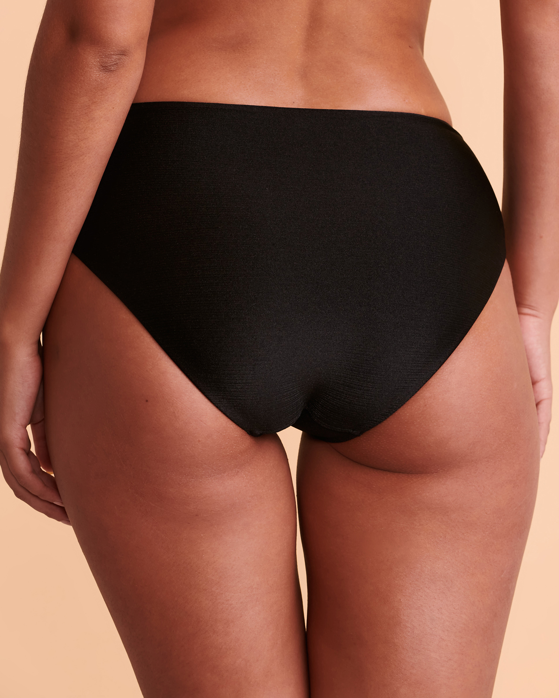 SANTEMARE SHINNY TEXTURED High Waist Bikini Bottom Black 01300152 - View3