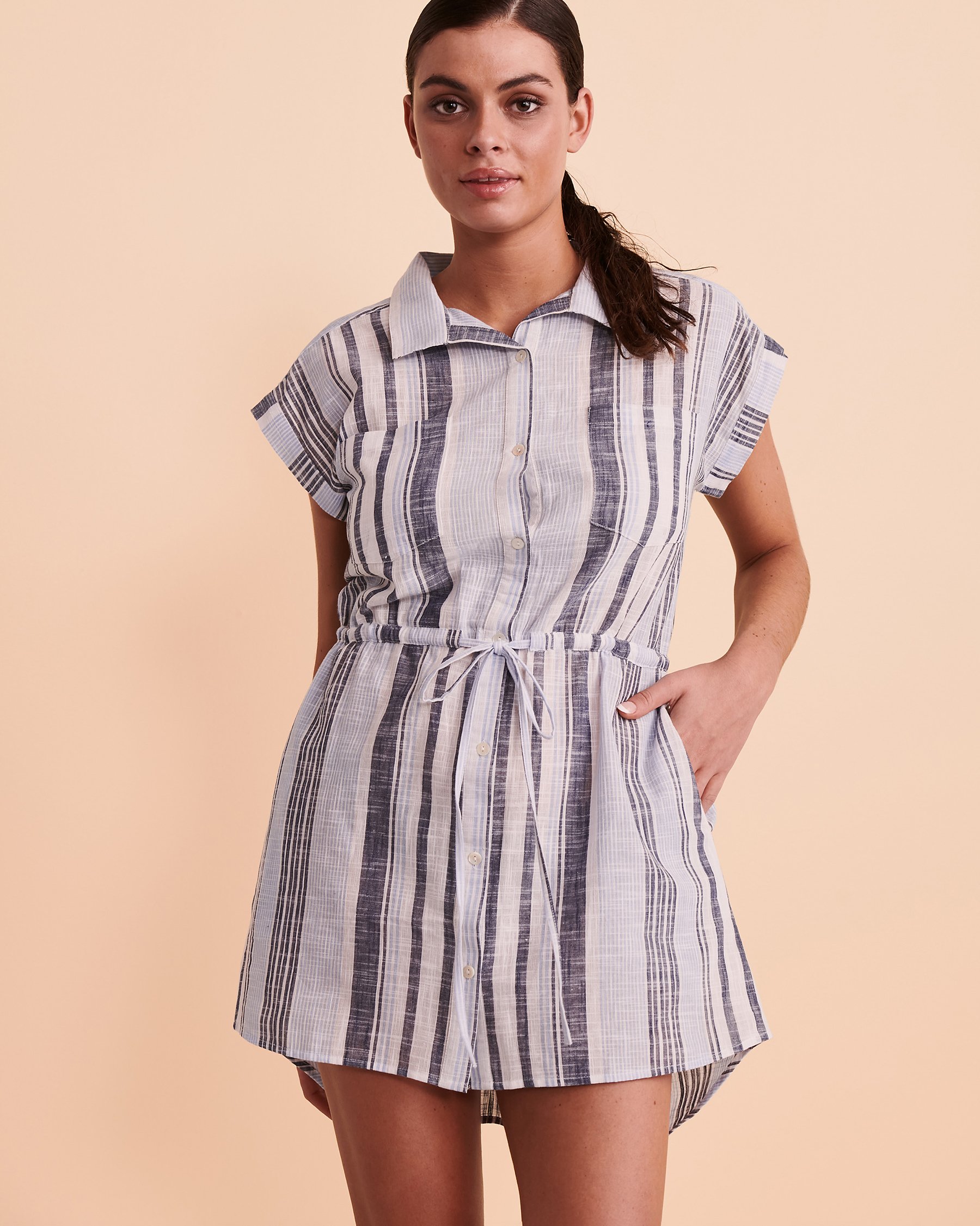 COVER ME Short Sleeve Button-down Dress Multi-stripes 22023250 - View1