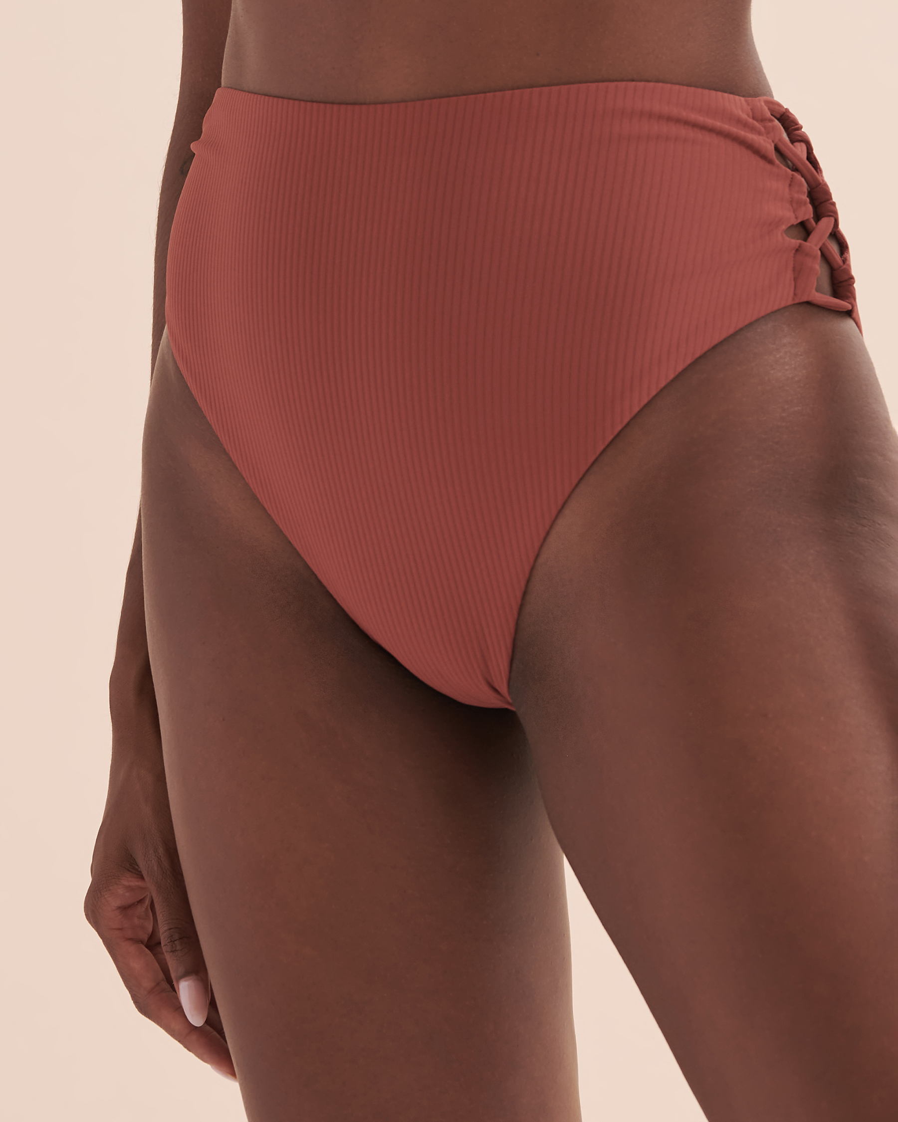 TROPIK Textured Side Tie High Waist Bikini Bottom Brown 01300236 - View4