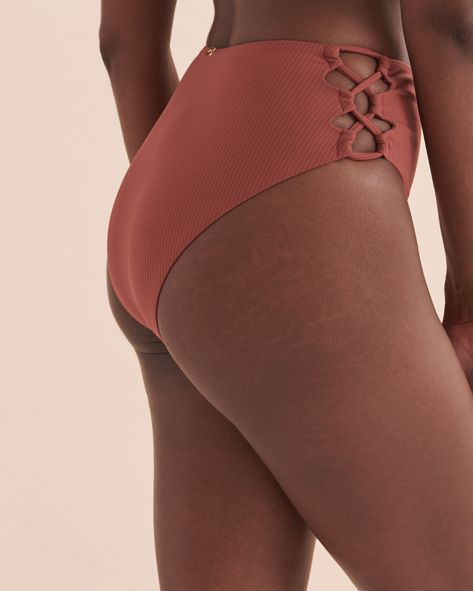 TROPIK Textured Side Tie High Waist Bikini Bottom Brown 01300236 - View5