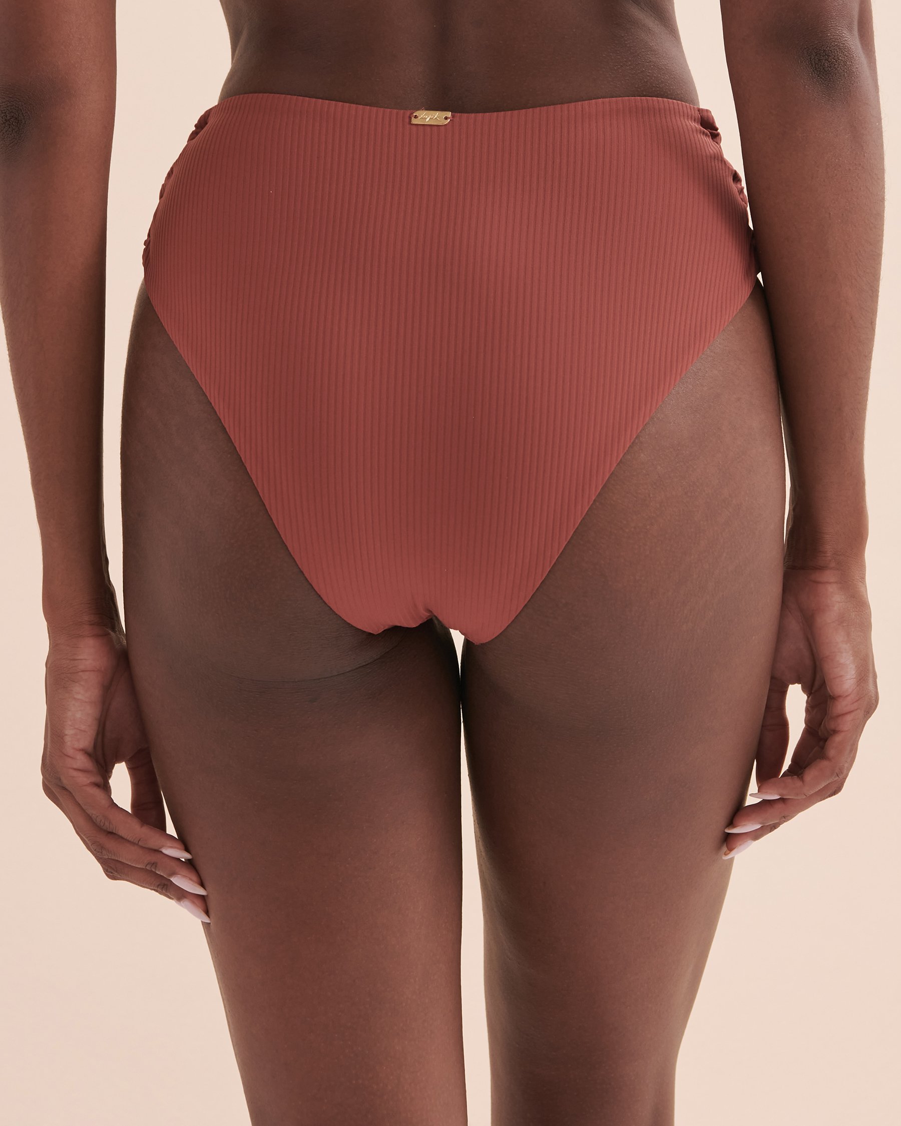 TROPIK Textured Side Tie High Waist Bikini Bottom Brown 01300236 - View6