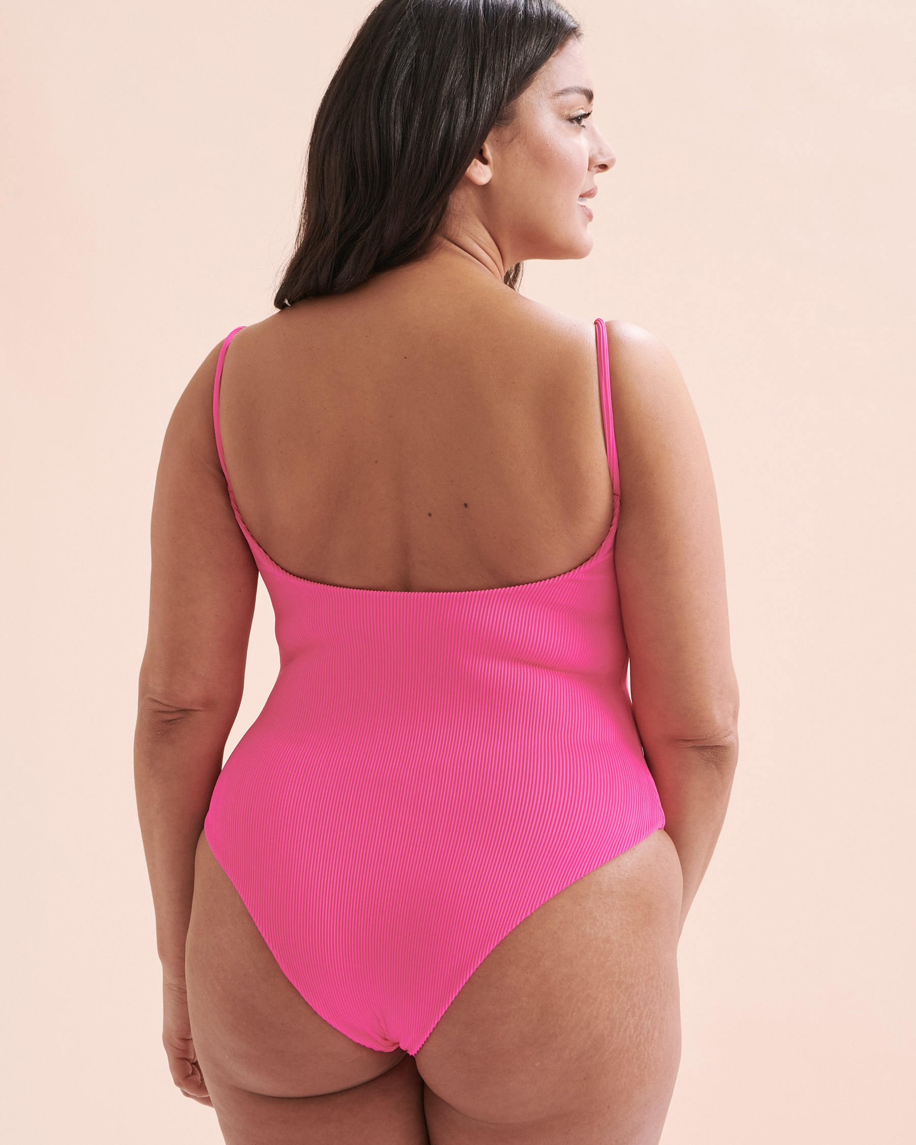 KULANI KINIS Flamingo Pink Ribbed Cheeky One-piece Swimsuit