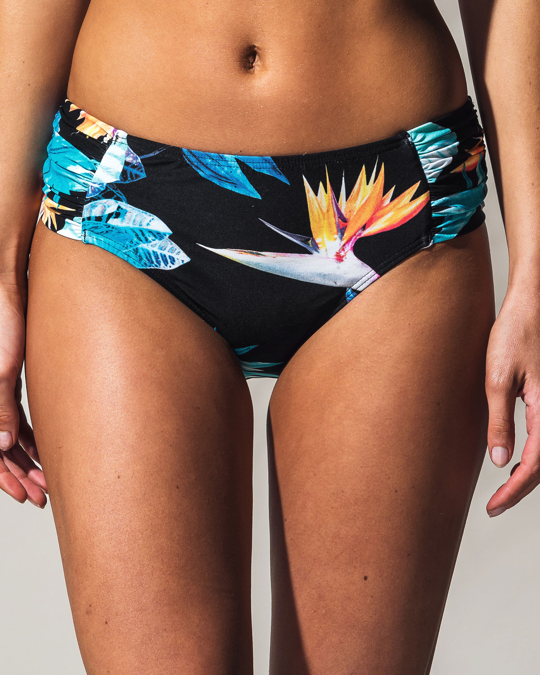 AZURA CALYPSO Gathered Sides Bikini Bottom Dark tropical print SS30780 - View1