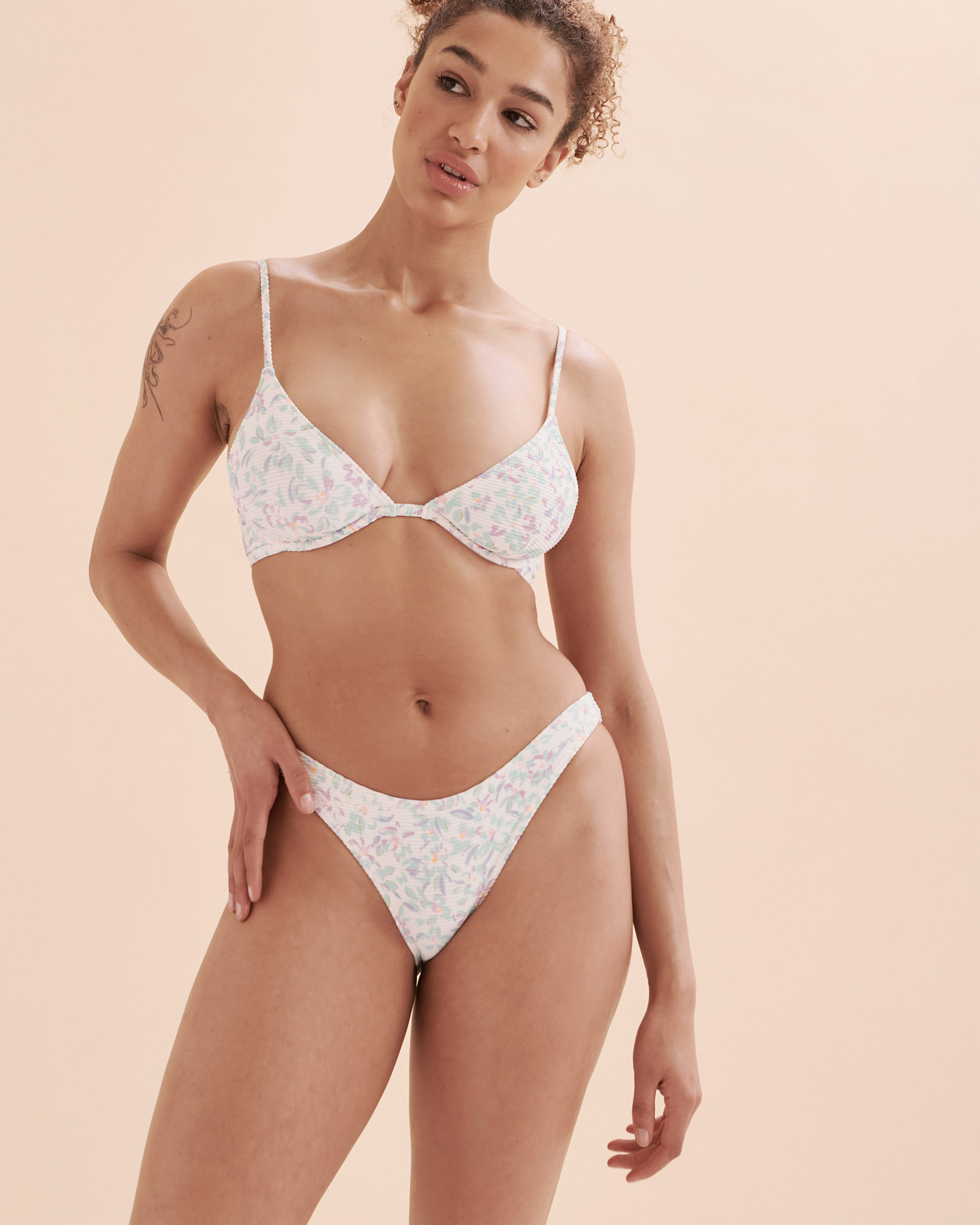 BILLABONG Sweet Oasis Tanlines Plunge Bikini Top Pastel Print ABJX300727 - View4