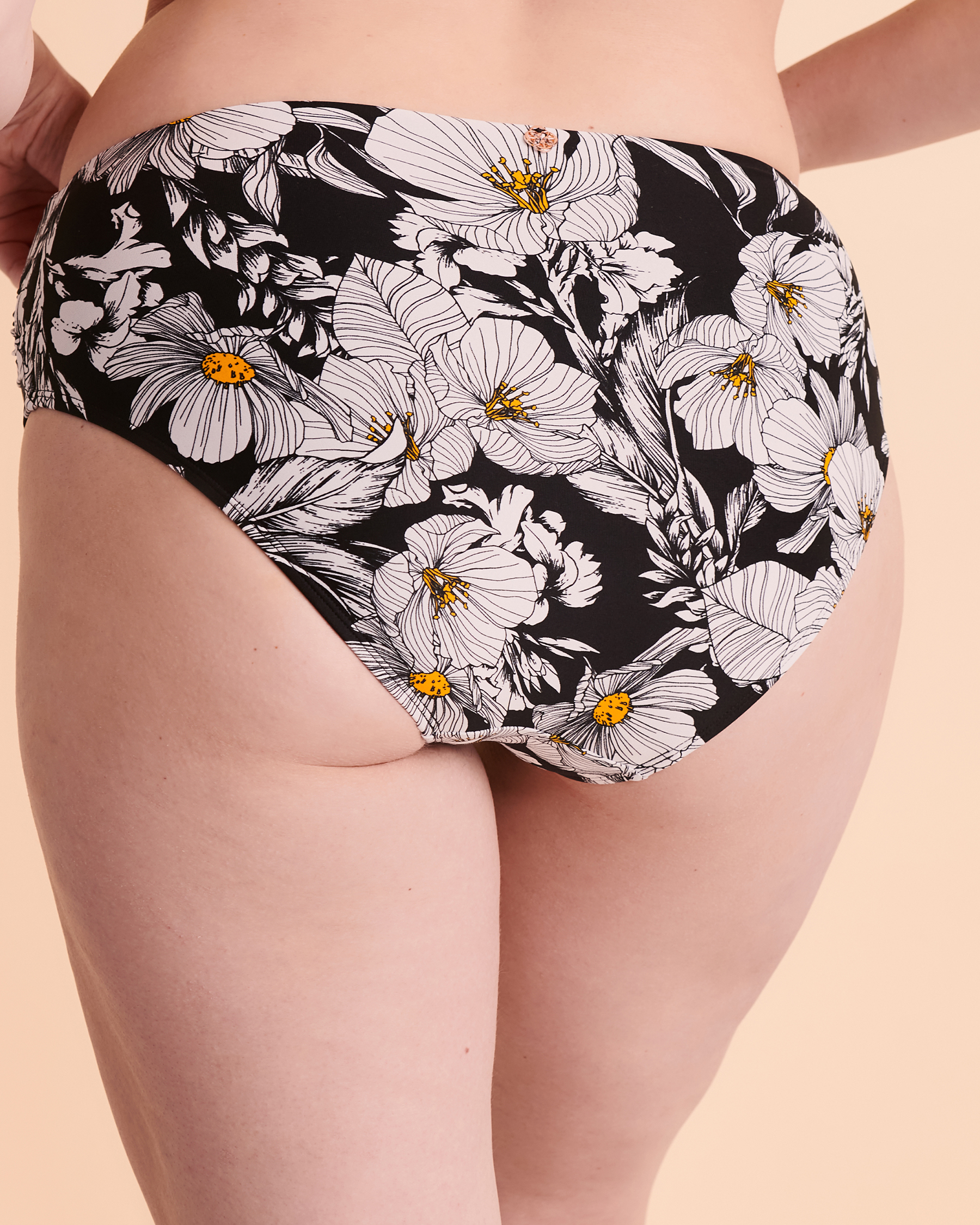 TURQUOISE COUTURE Bas de bikini bande de taille plissée FLORAL Fleurs blanches 01300069 - Voir2