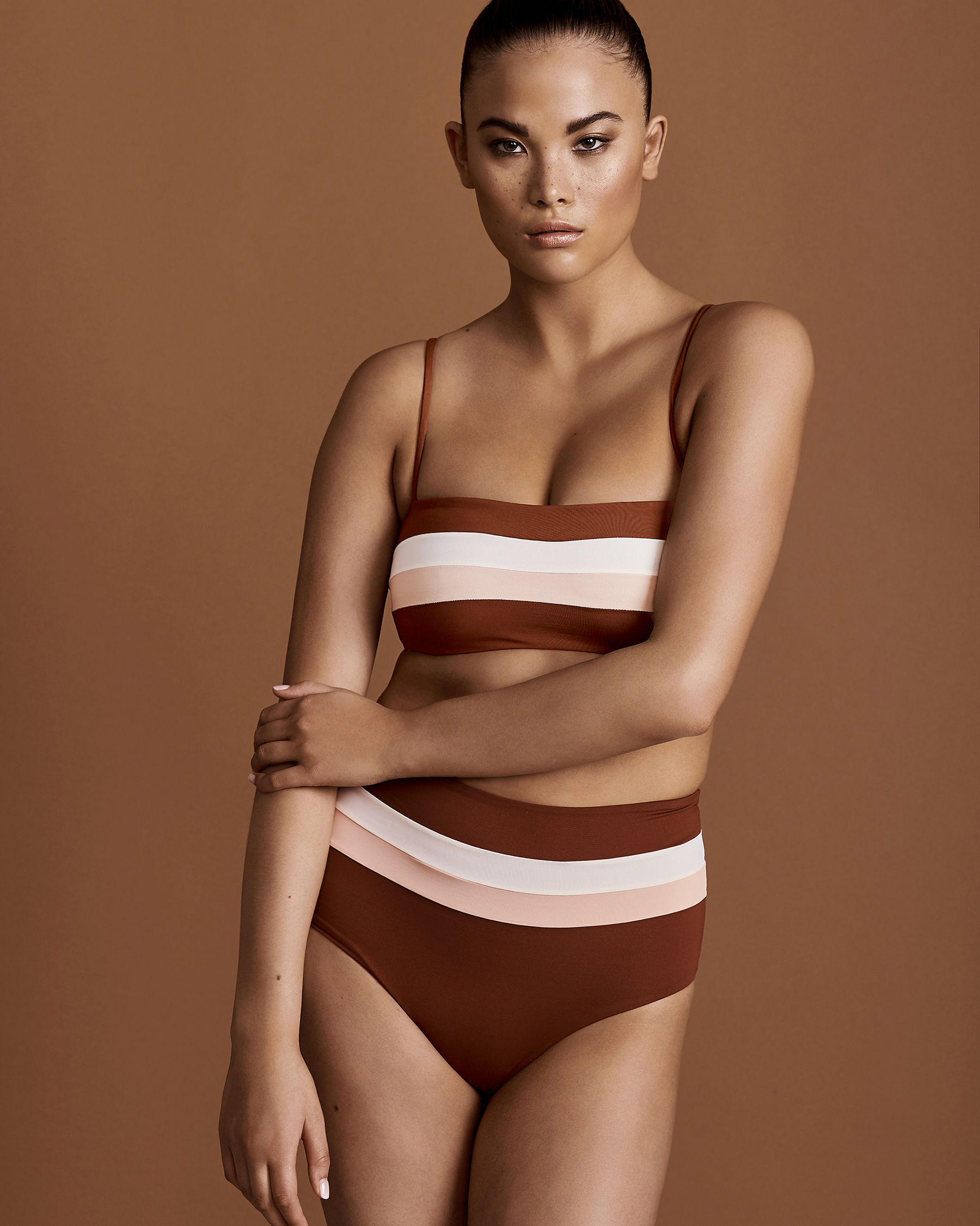 L*SPACE High Waist Bikini Bottom Brown CBPSC18 - View3